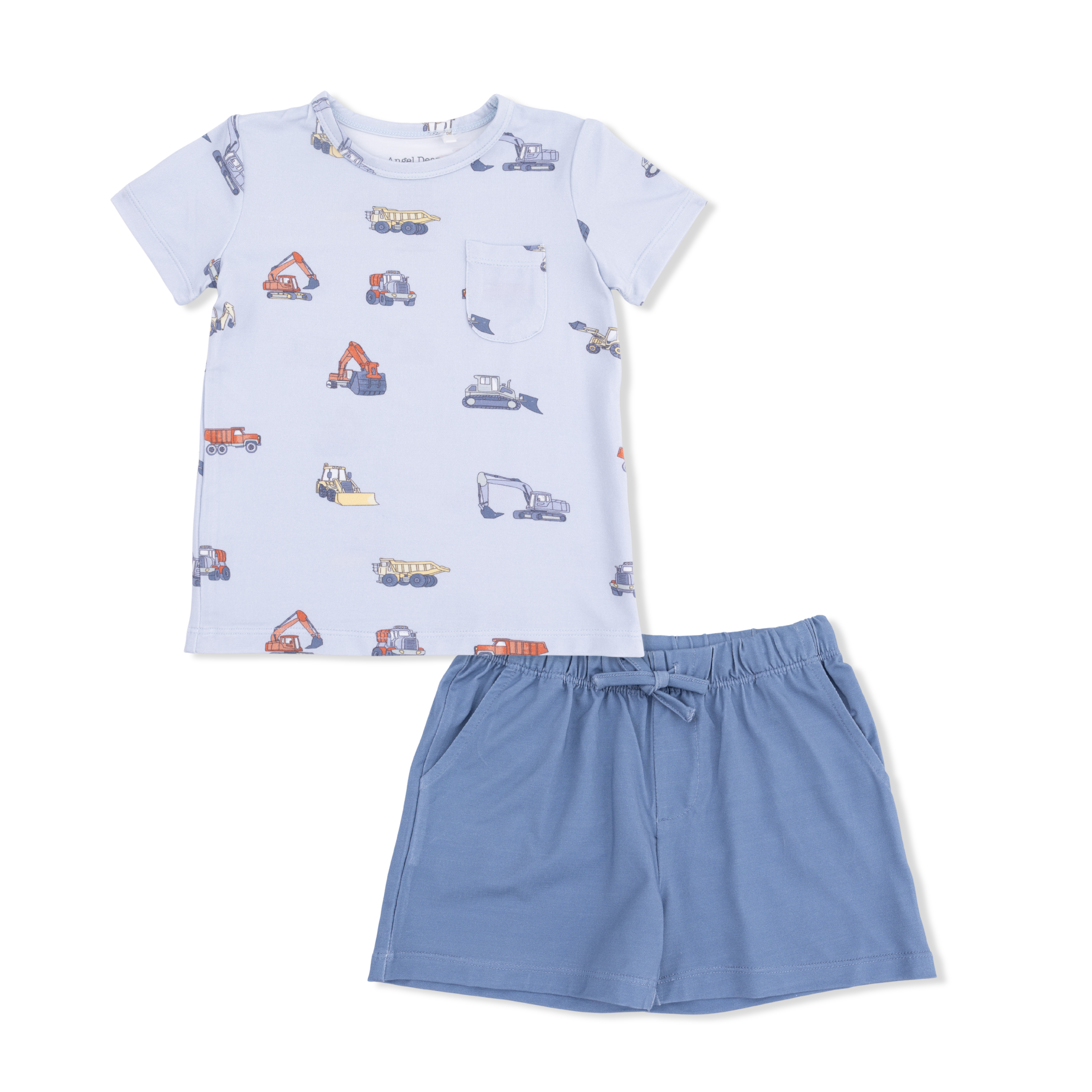 Construction Vehicles - Crew Neck Tee With Casual Short