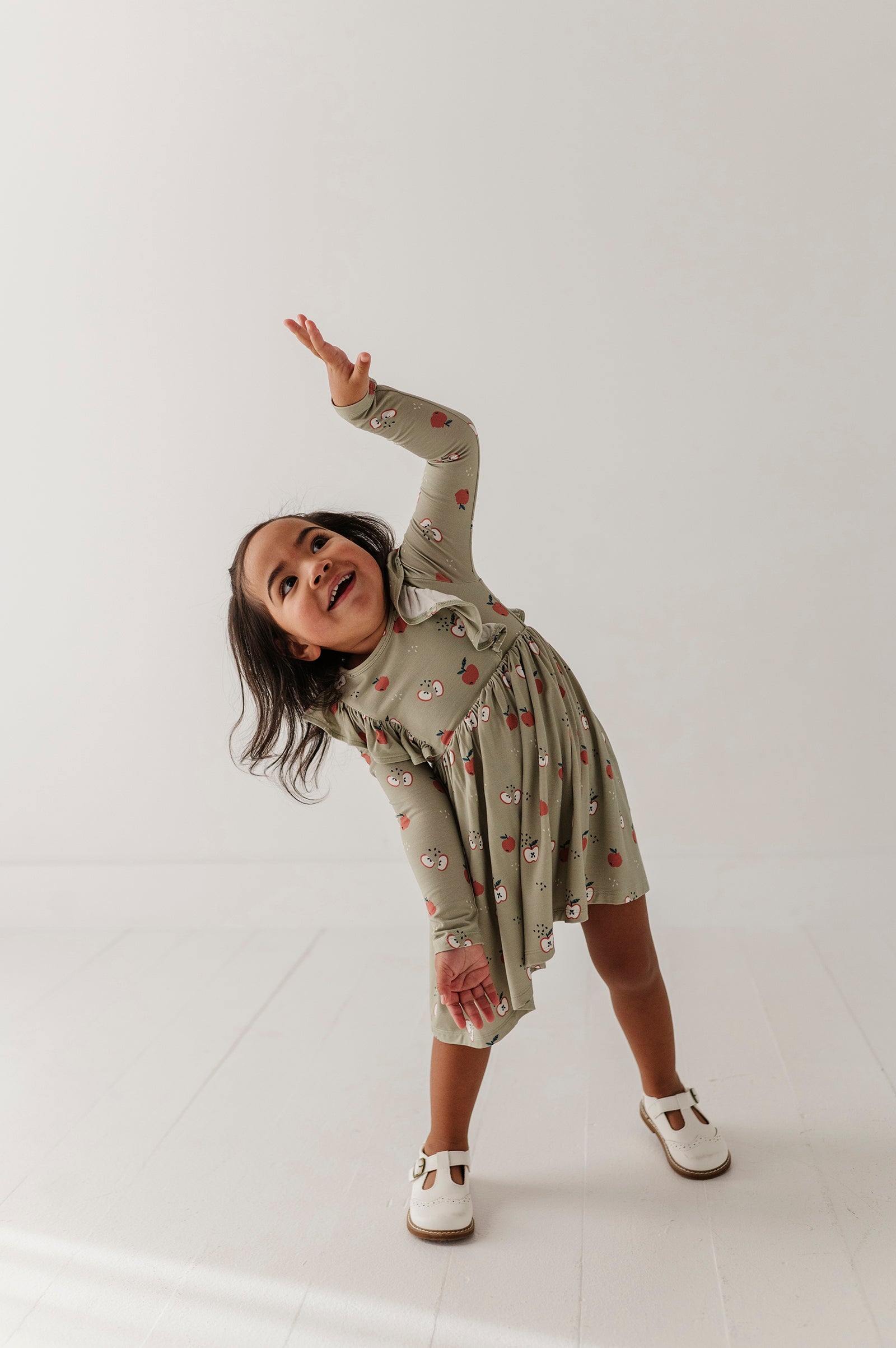 Girls Long Sleeve Ruffle Dress In Apple