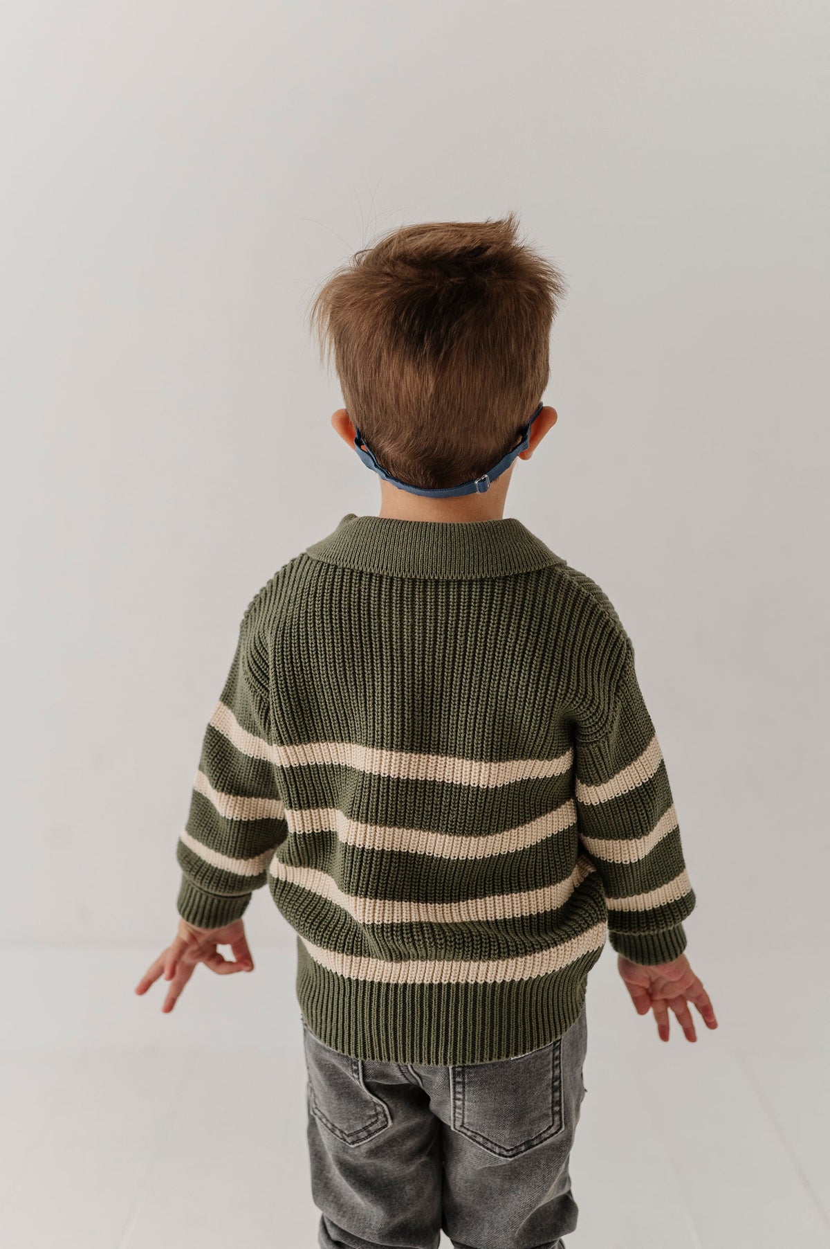 Boys Striped Zip Up Sweater In Woodland Moss Stripe