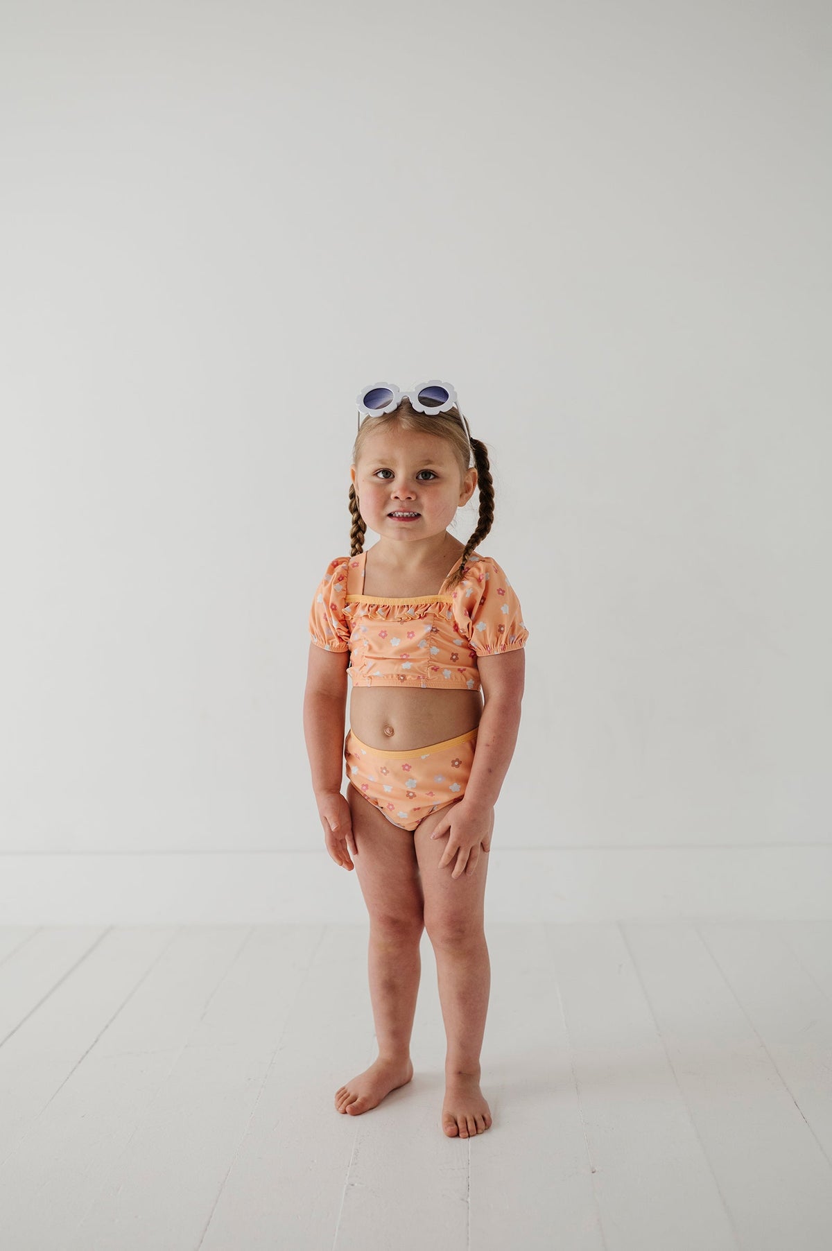 Girls Puff Sleeve Two-piece Swimsuit In Desert Mist Blooms