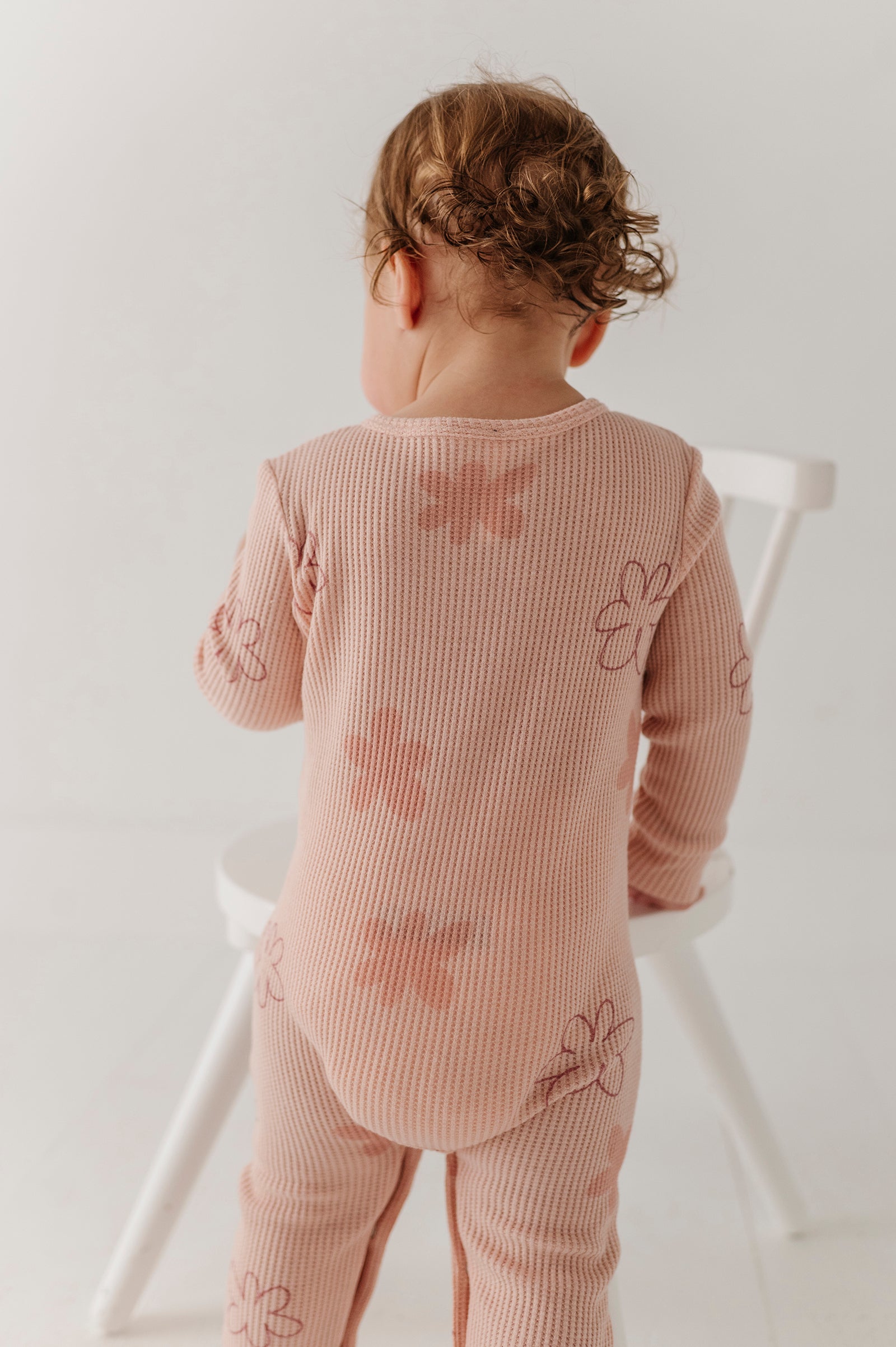 Girls Waffle Romper In Daisy Doodle