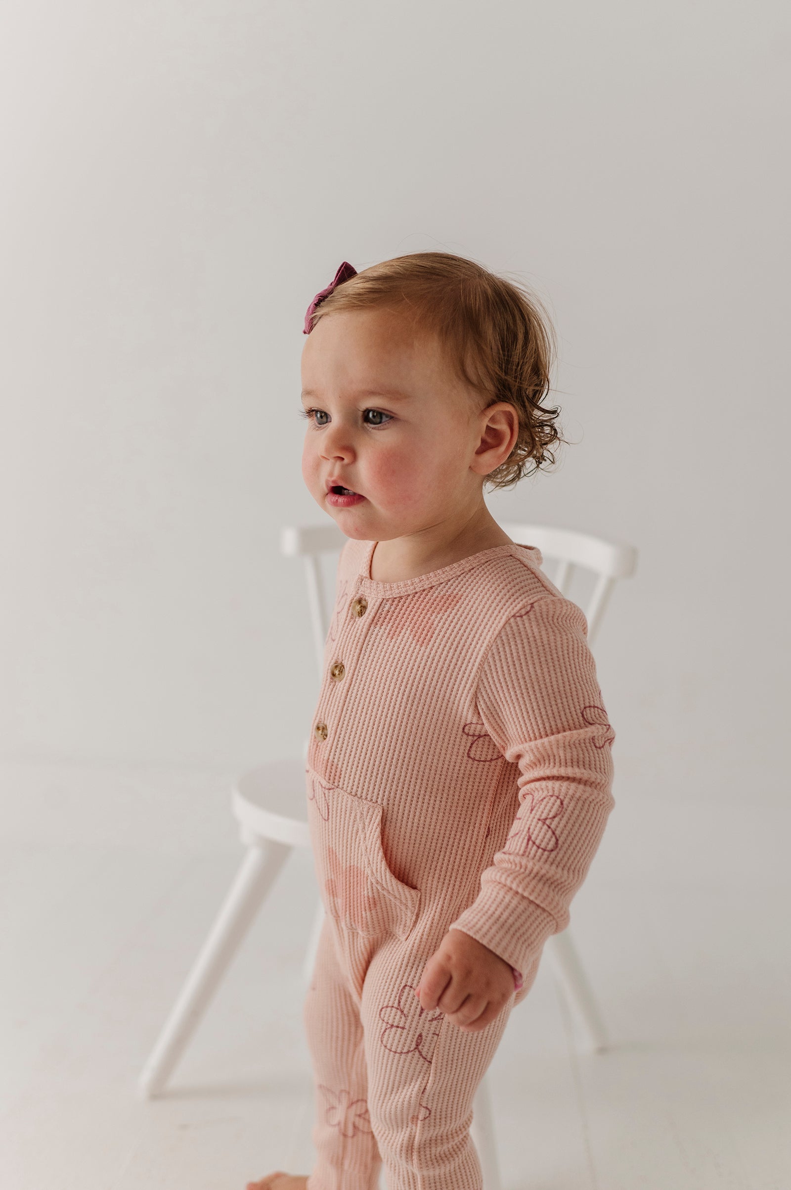 Girls Waffle Romper In Daisy Doodle
