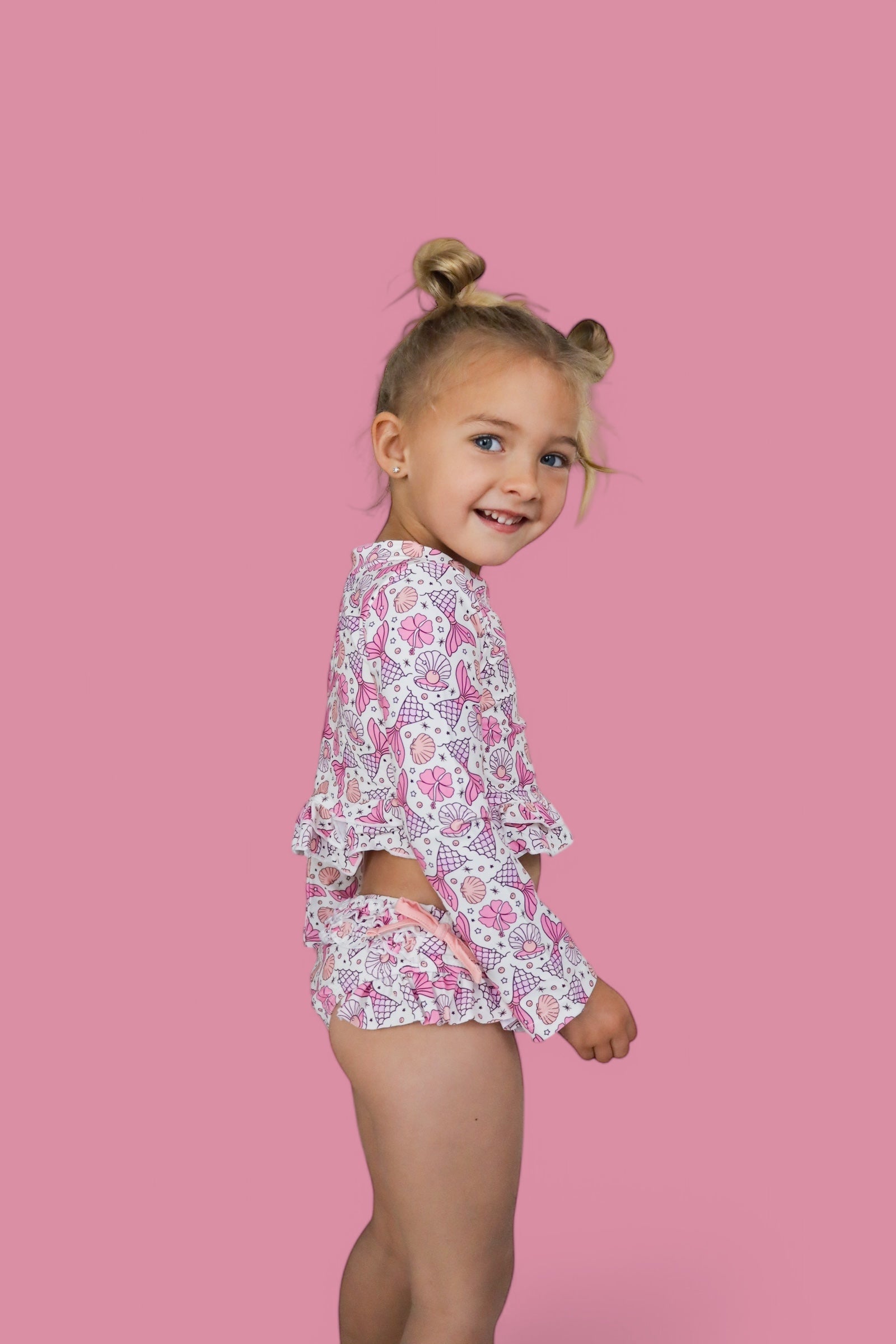 Magical Mermaid Dream Two-piece Rash Guard Ruffle Swim Suit