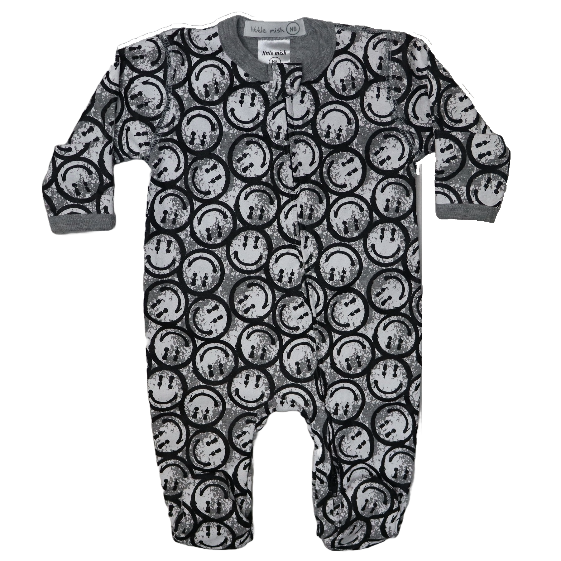 Baby Zipper Footie - Happy Graffiti Black