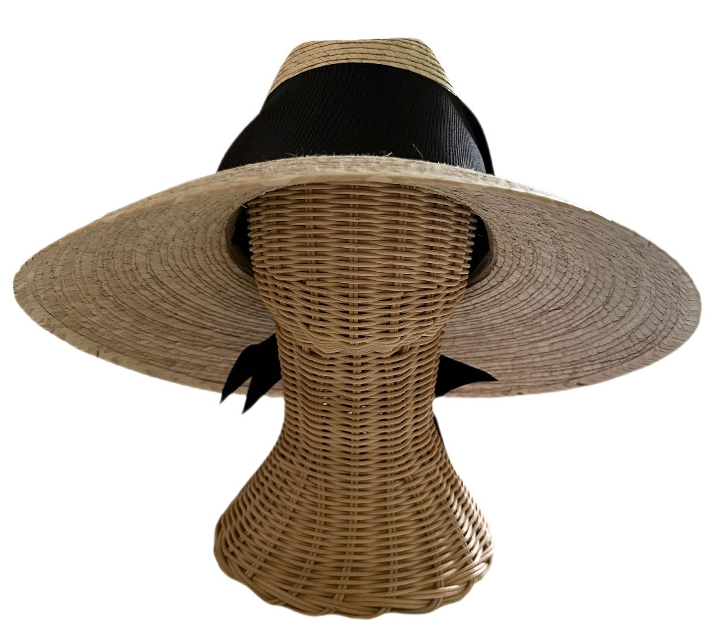Hollyhock Sun Hat - Wide & Short Black Grosgrain Ribbon