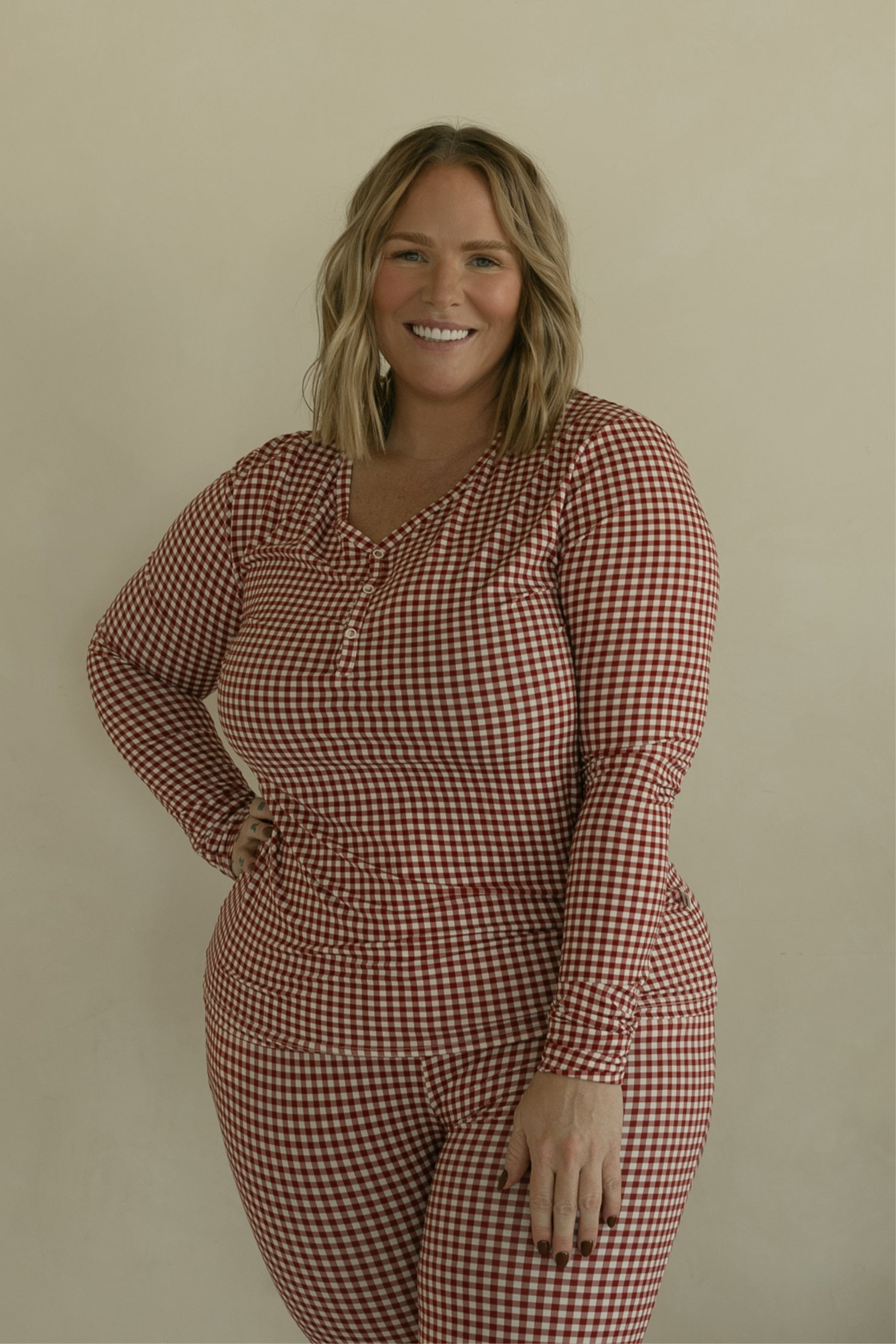 Women's Long Sleeve Bamboo Pajama | Red Gingham