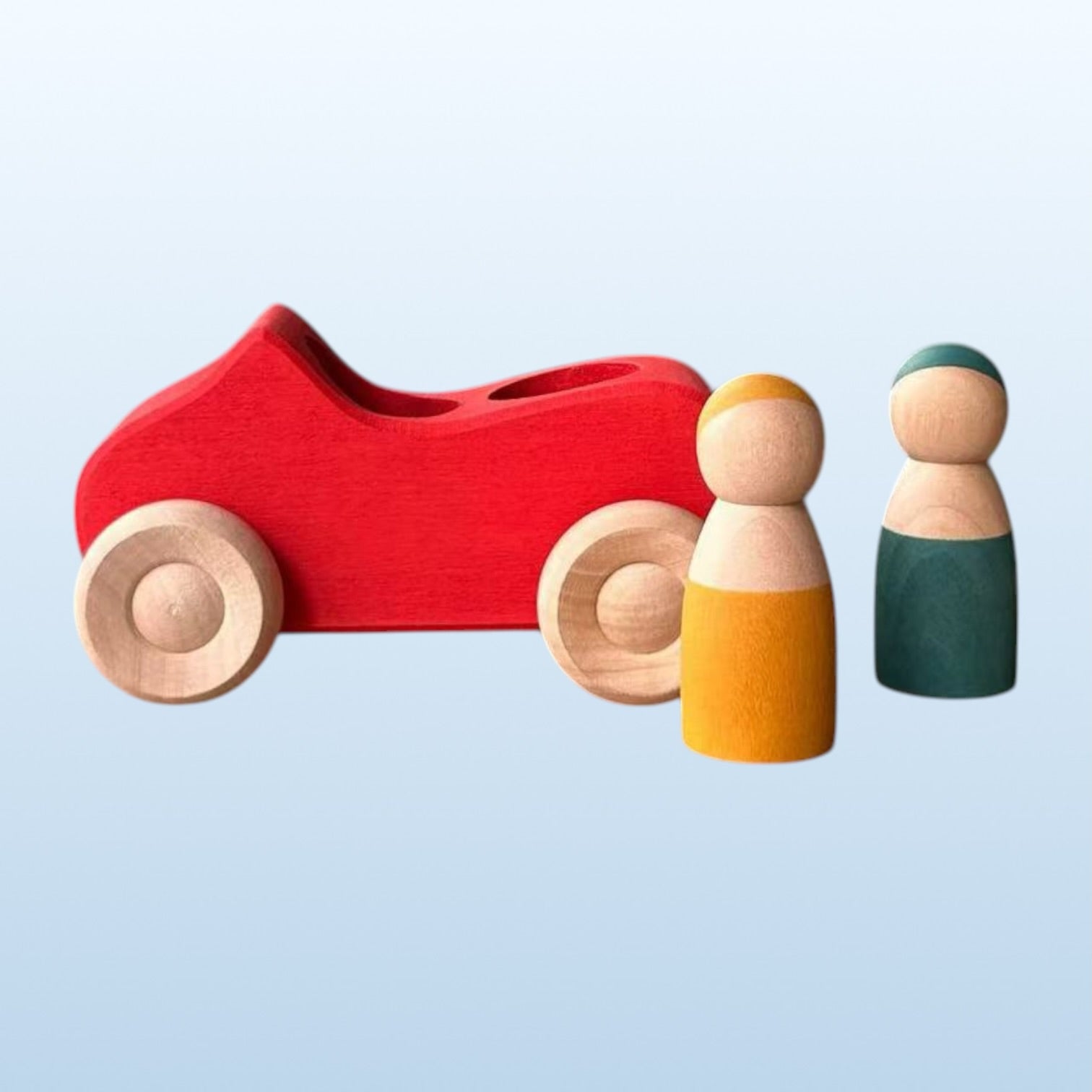7 Pcs Colored Wooden Rainbow Cars Set With 3 Pcs Peg Dolls