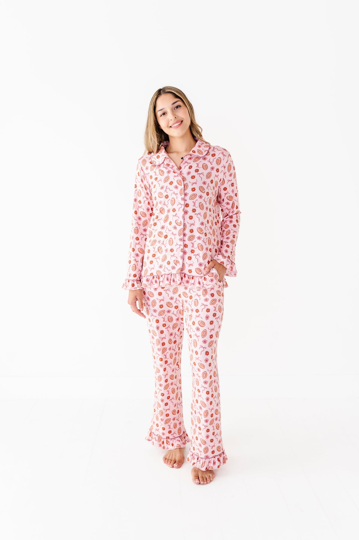 Friday Night Florals Ruffle Adult Button Up Set (est Ship Time 2-3 Weeks)