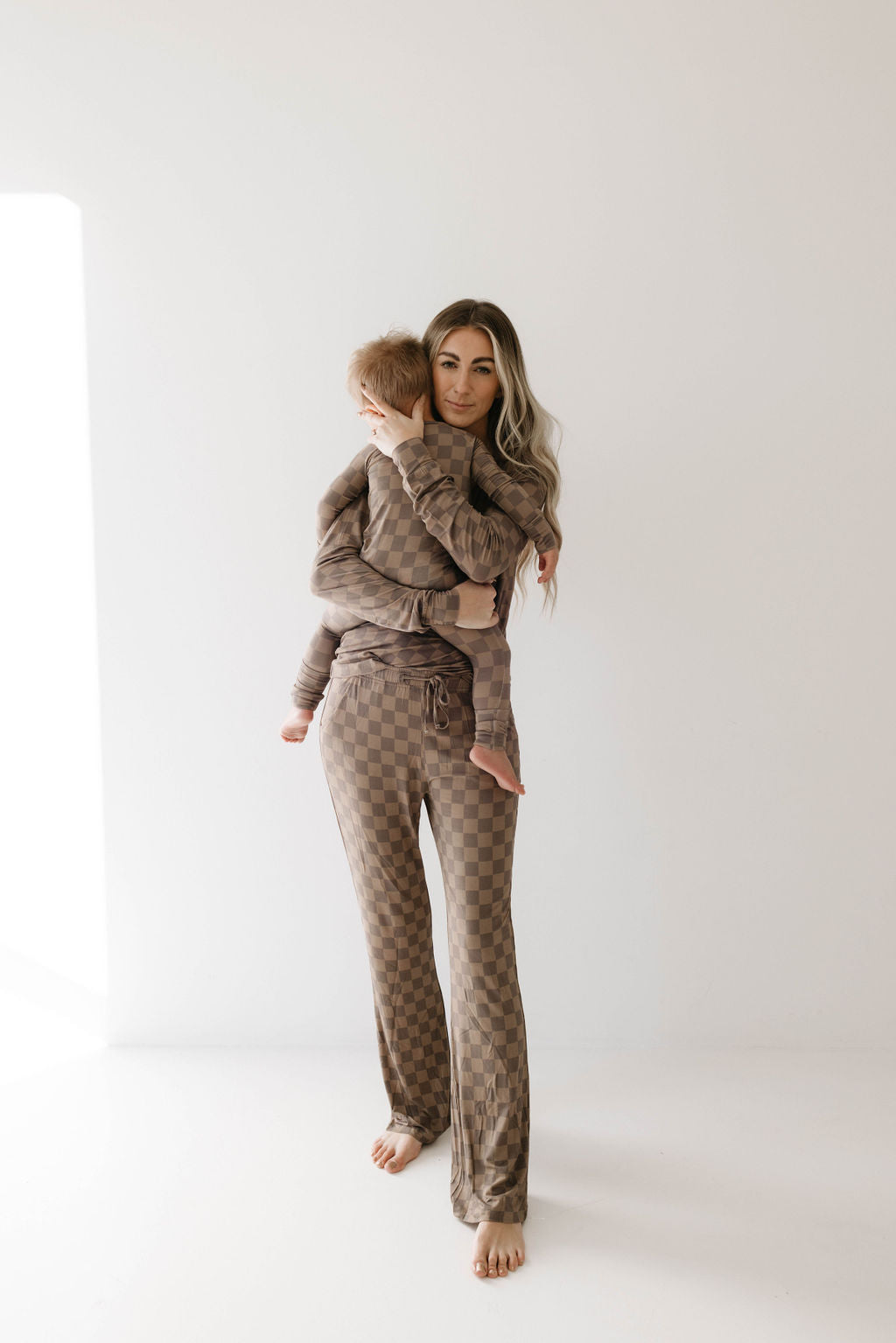 Women's Bamboo Pajama | Faded Brown Checkerboard