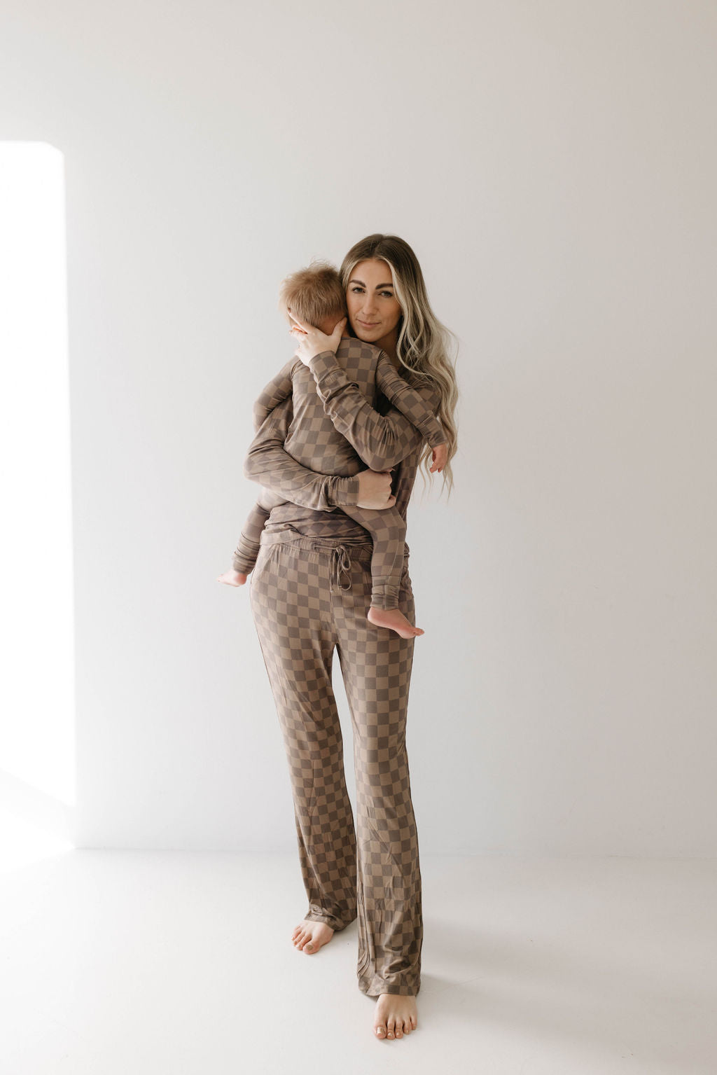 Women's Bamboo Pajama | Faded Brown Checkerboard