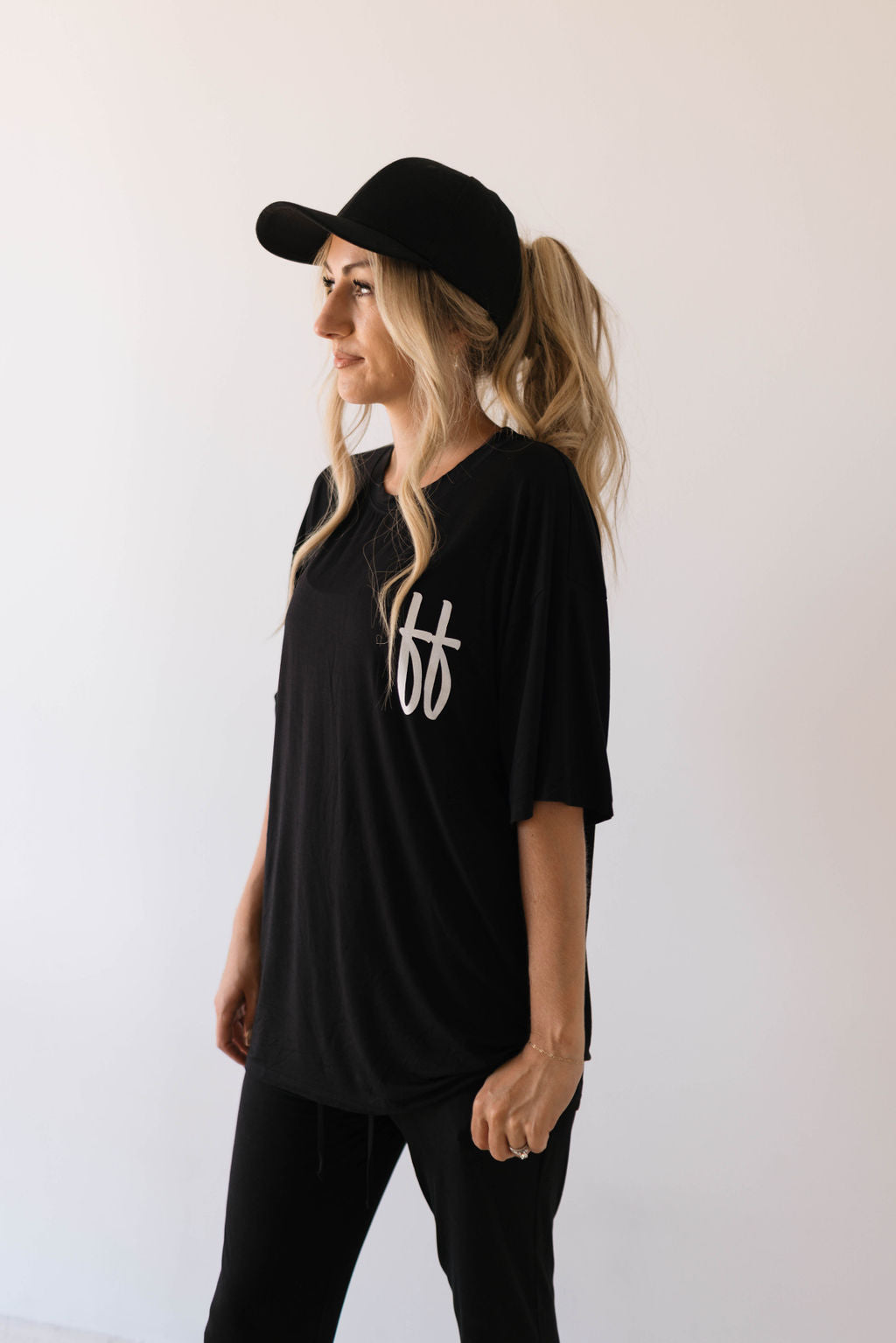 Short Sleeve Women's Bamboo Lounge Set | Black Ff Signature