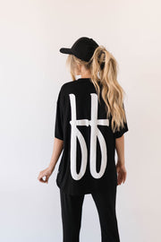 Short Sleeve Women's Bamboo Lounge Set | Black Ff Signature