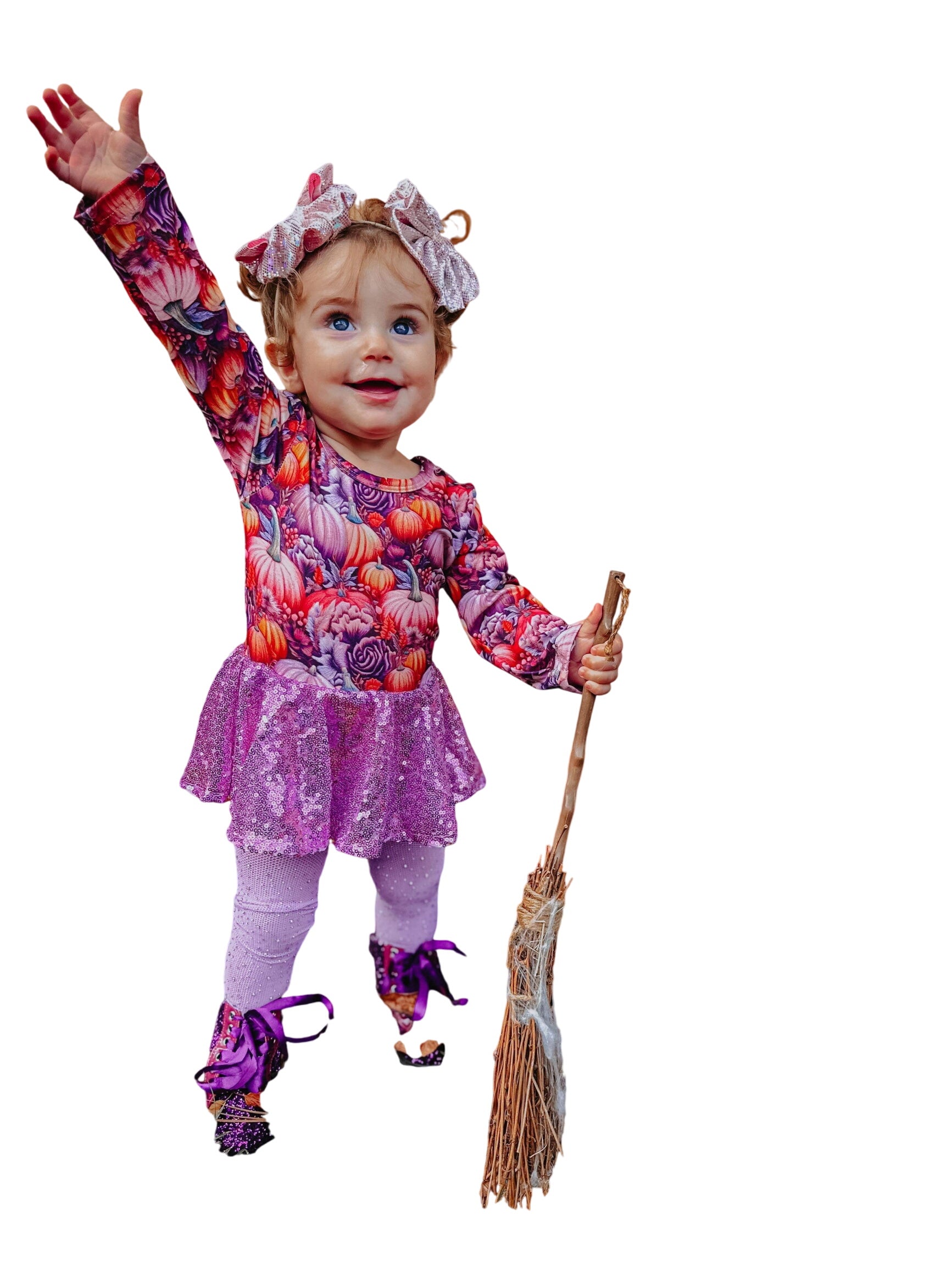 Purple Pumpkin Long Sleeve Mesh Skirted Romper