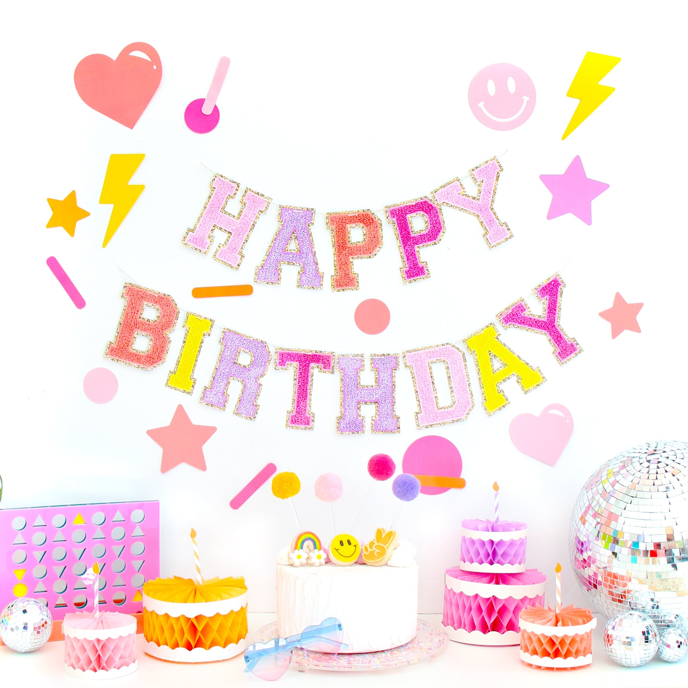 Varsity Letter Patch Customizable Paper Garland - Pinks