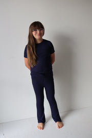 Child Short Sleeve Bamboo Lounge Set | Blueberry Ribbed