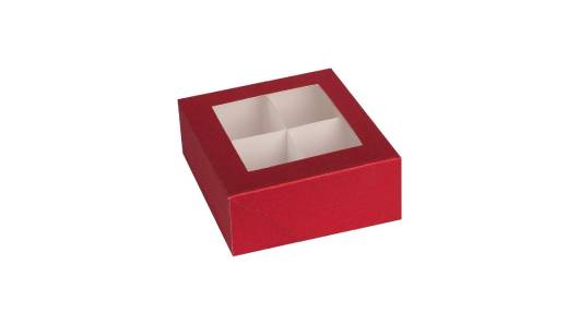 Window Box 6"x6"x2.5" Red With Four Sections 12 Pack