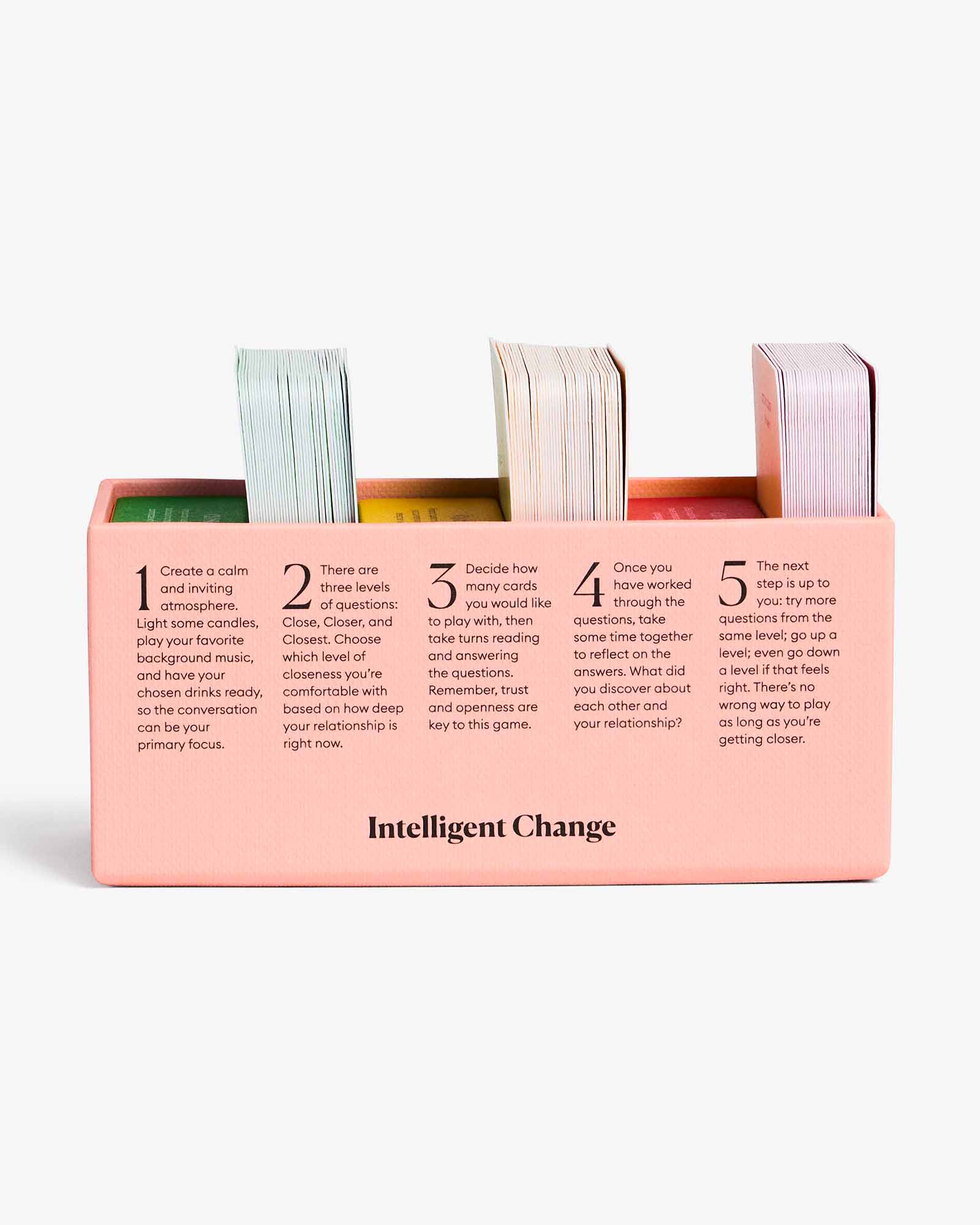 Let's get closer conversation cards based on positive psychology for Couples. Questions that strengthen bonds and build relationships. Three level conversation cards.