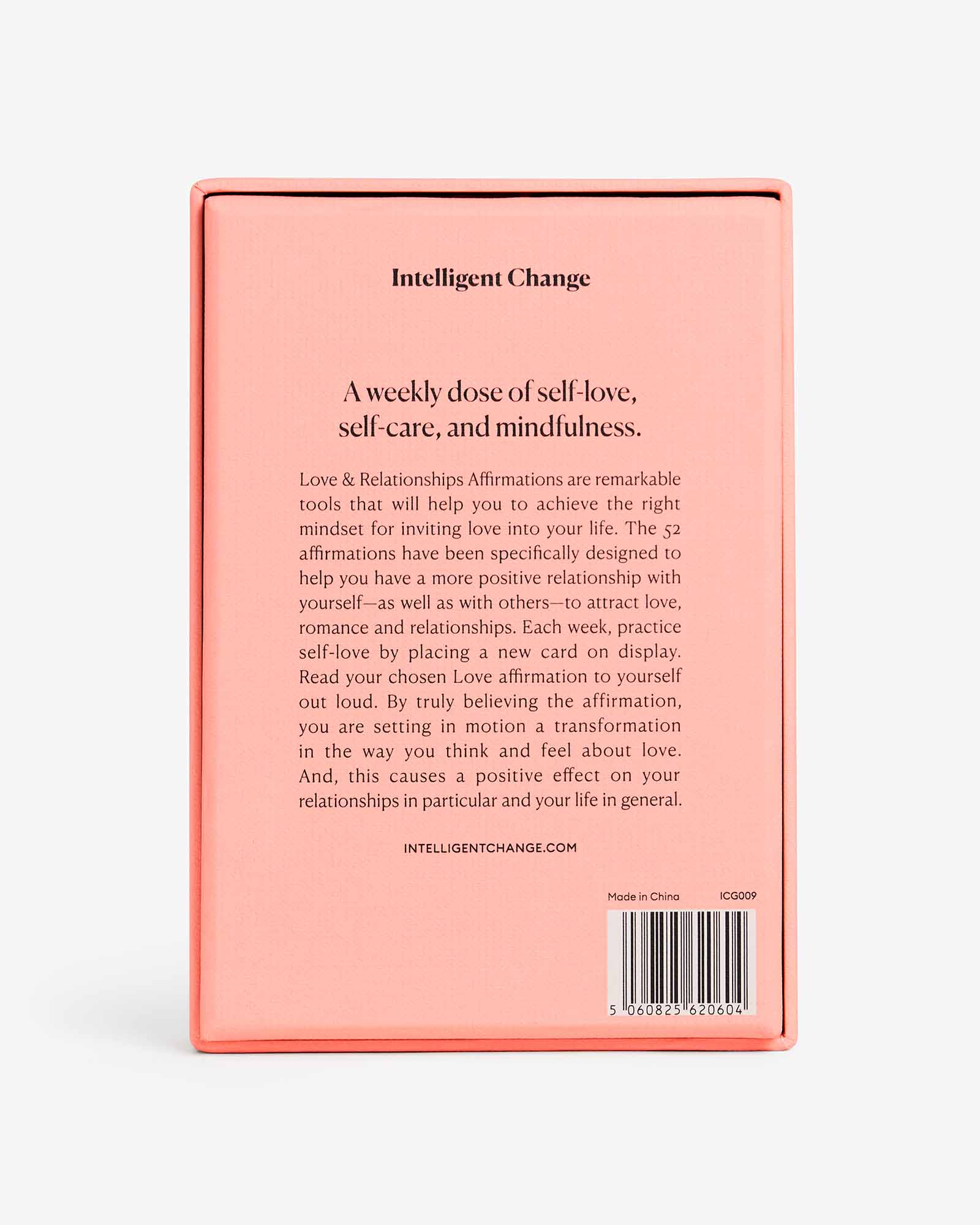Mindful Affirmations for Love and Relationships by Intelligent Change. Based on positive psychology. 52 weekly affirmation cards to boost love and self-love.
