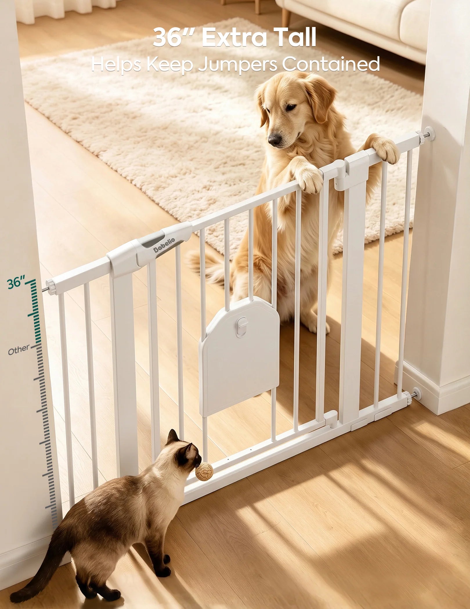Catprivilege A7 | Adjustable Safety Gate With Lockable Pet Door