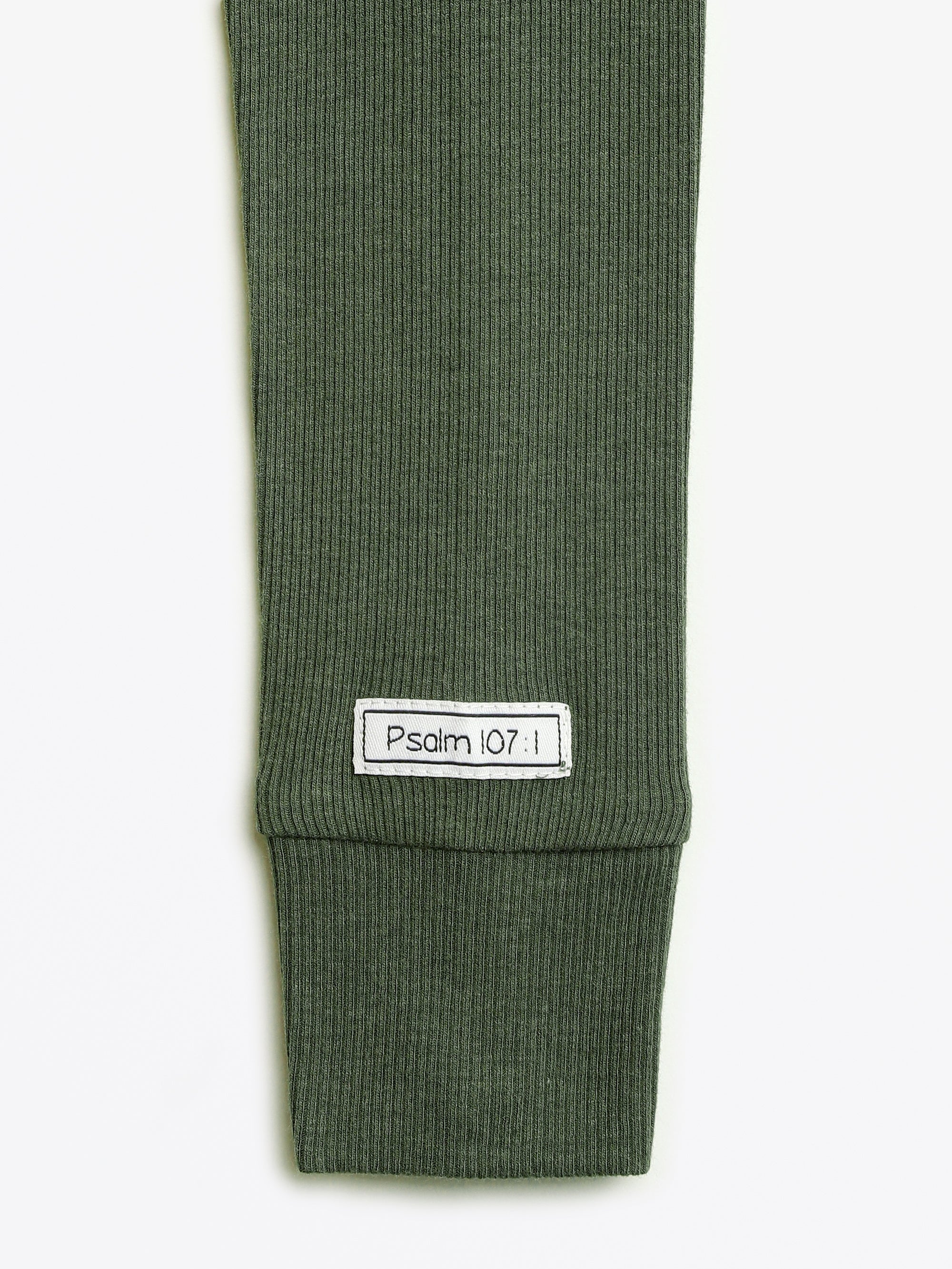 Solid Olive Pj Long Sleeve Set Ribbed Cotton-bamboo Blend