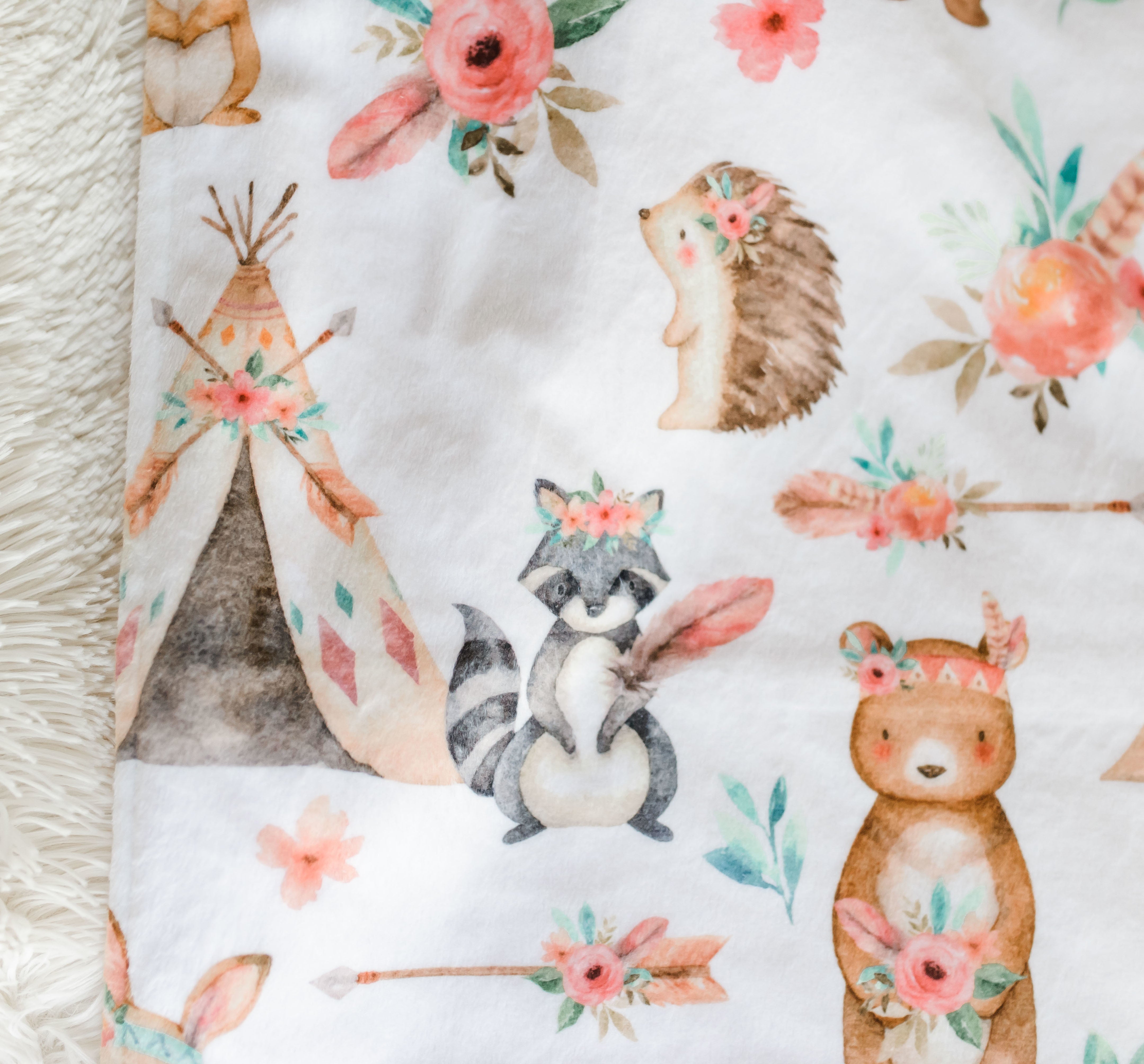 Woodland Tribe Pink Minky Baby Blanket