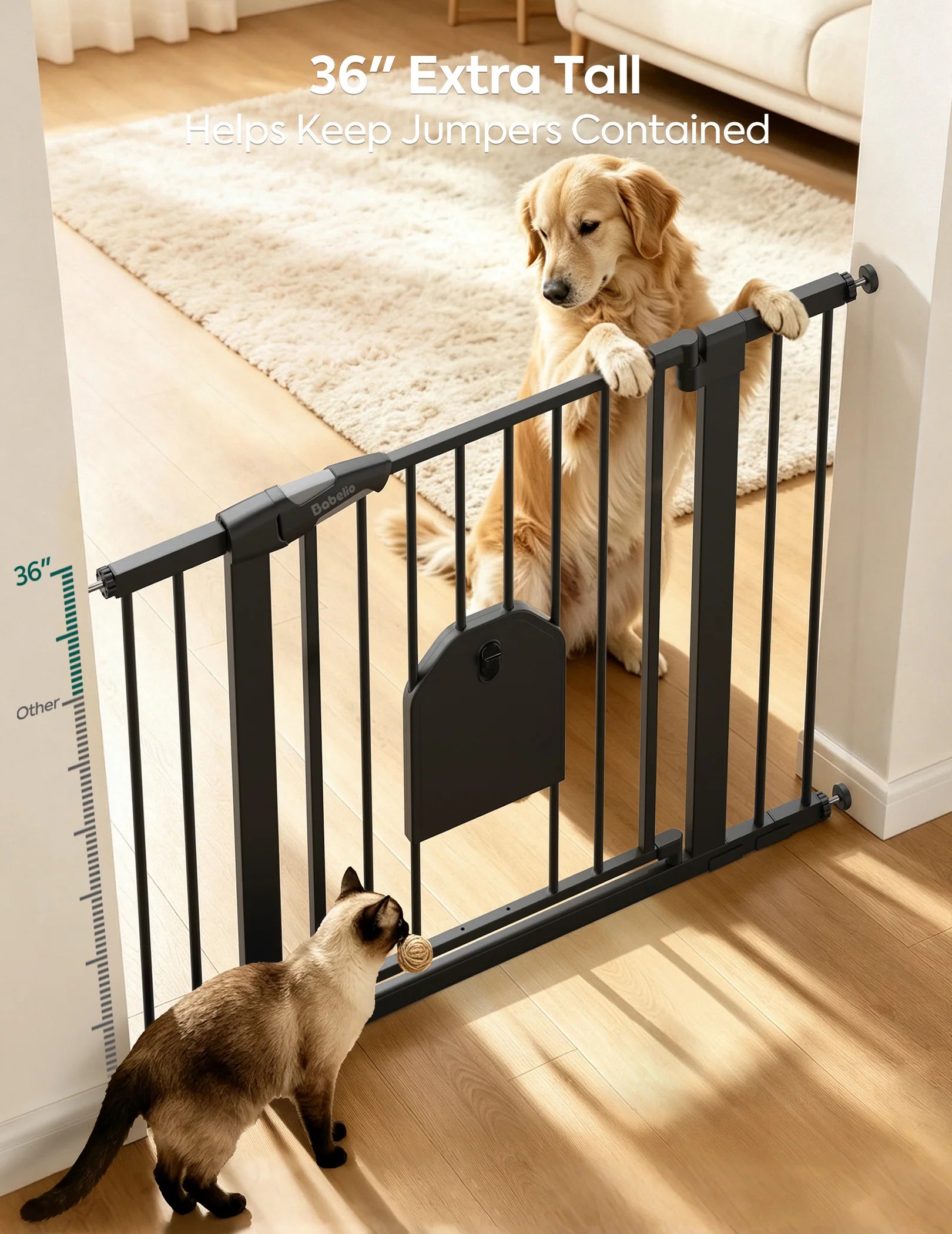 Catprivilege A7 | Adjustable Safety Gate With Lockable Pet Door