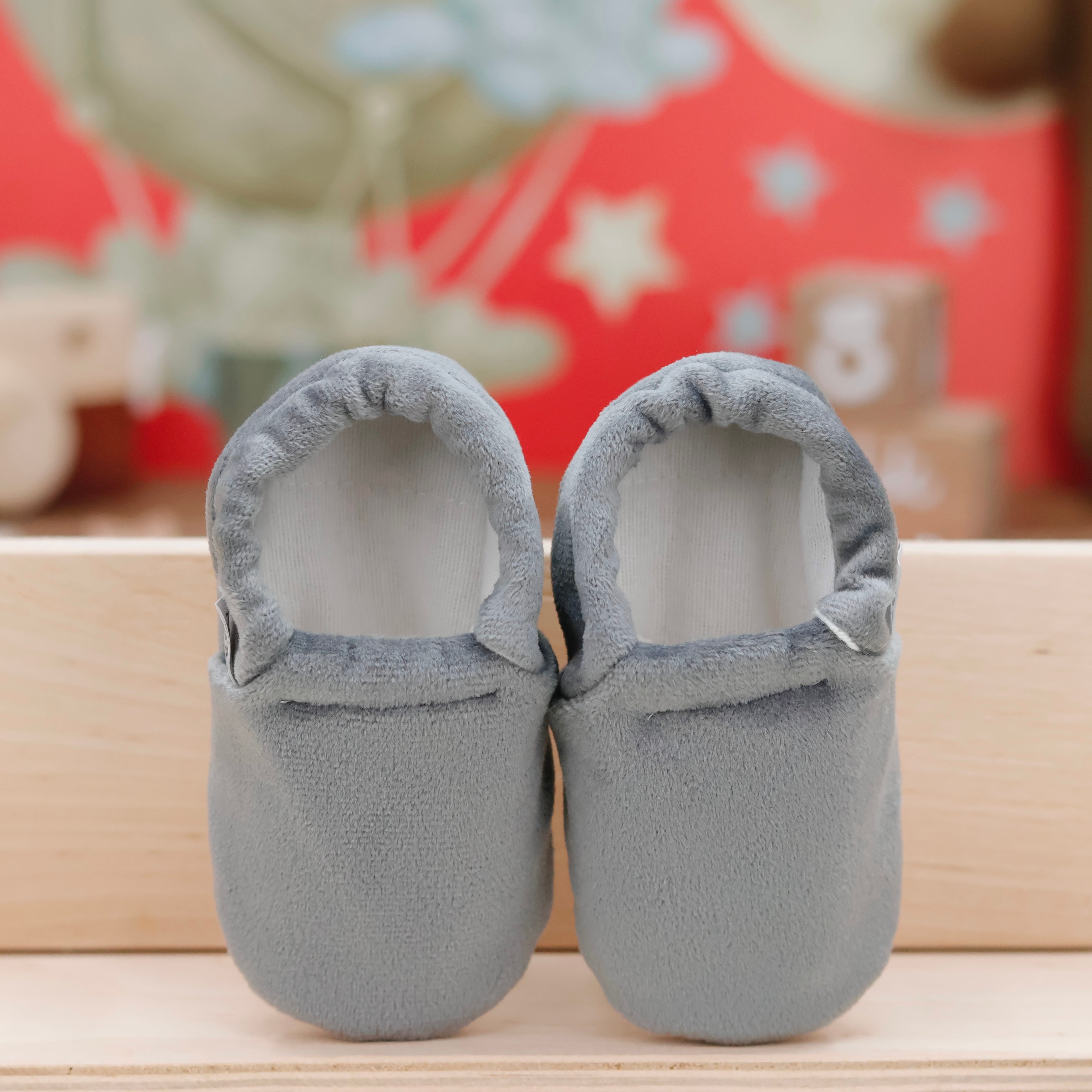 Organic Cotton Velvet Home Nursery Moccasin Shoes, Gray