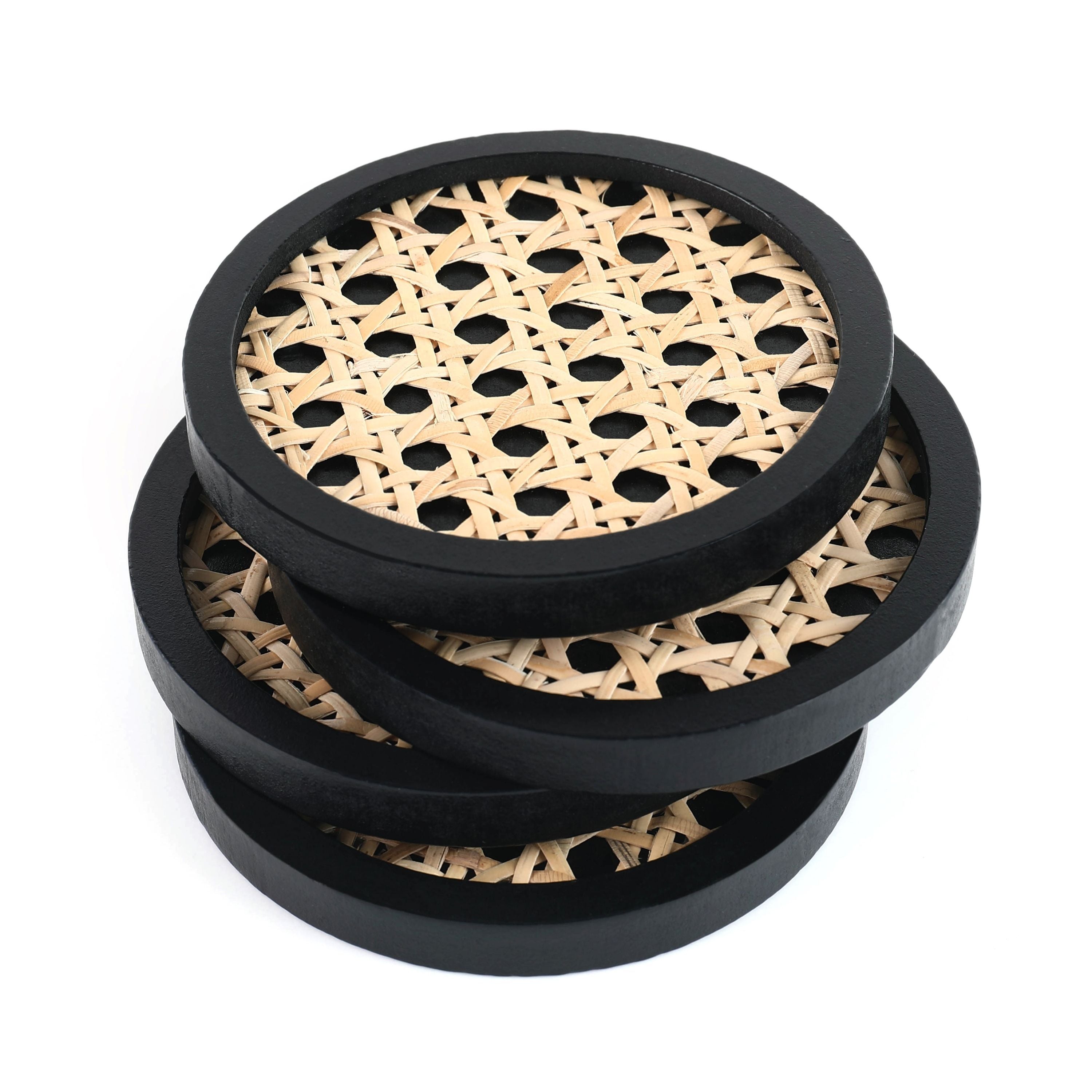 Momentdecor™ Natural Rattan & Wood Coasters Round Shape