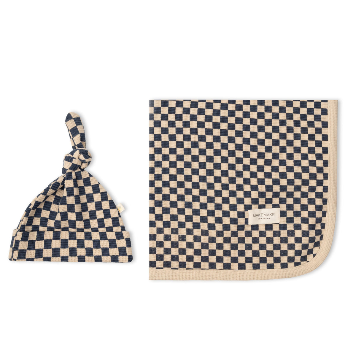 Organic Swaddle Blanket & Hat Set - Midnight Check