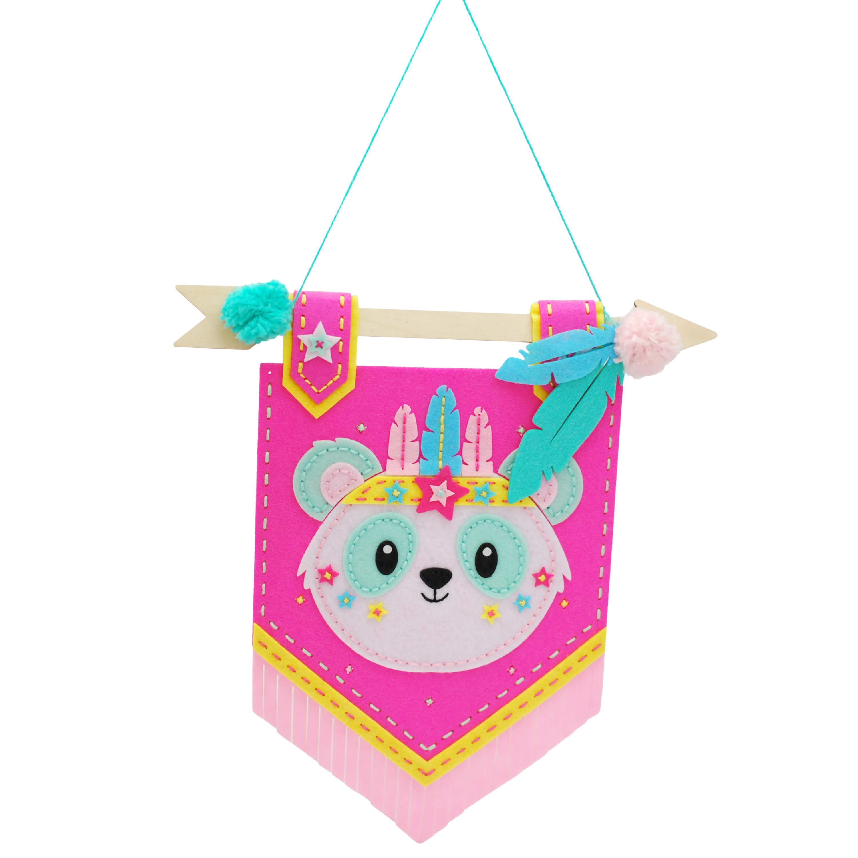 Apli Krapli - Apli Krapli Felt Wall Flag Sewing Kit Panda Precut Felt Thread & Safe Needle Ages 6+