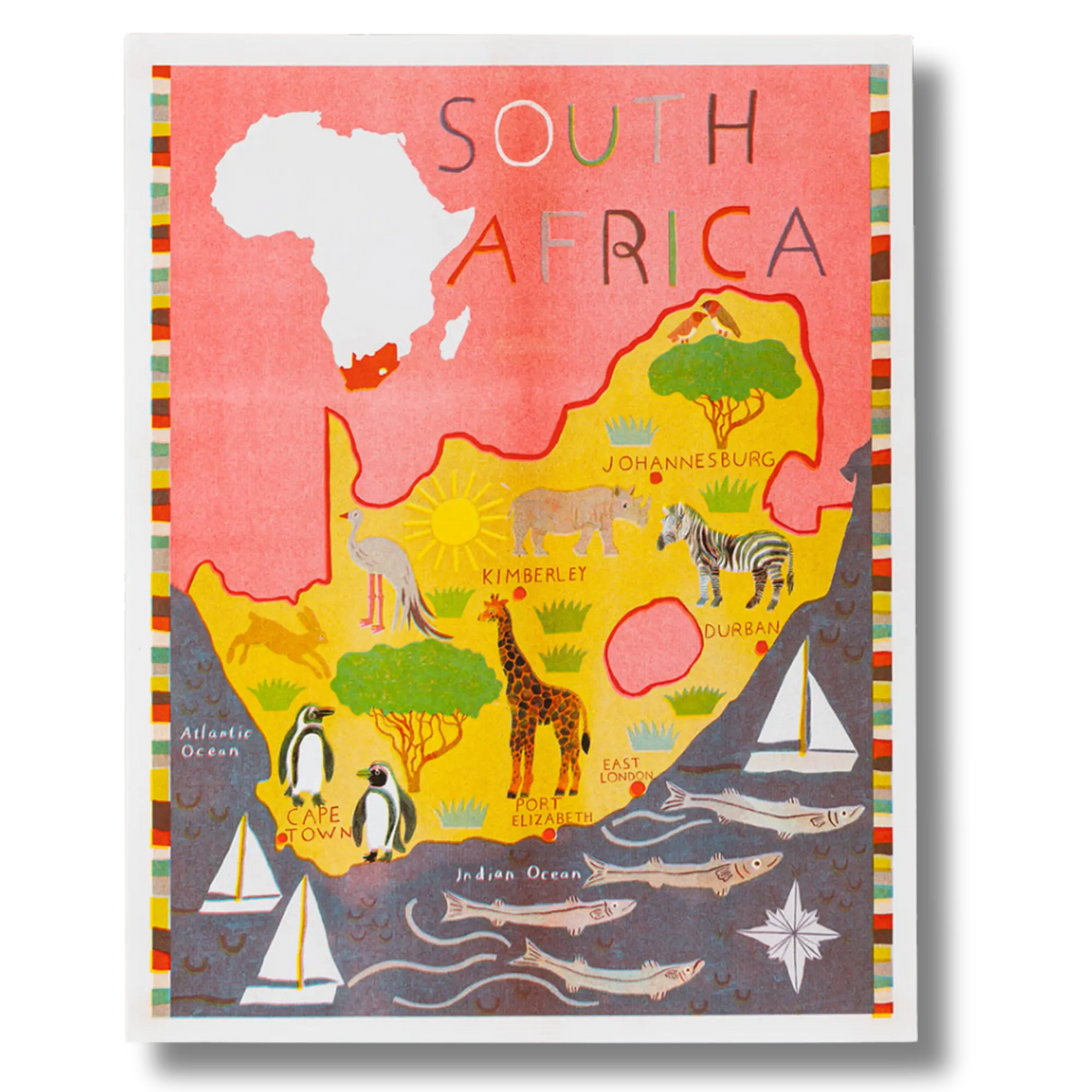 Map Of South Africa Risograph Print