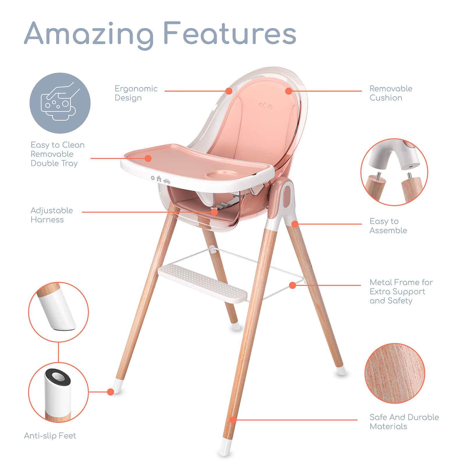 Children Of Design 6 In 1 Deluxe High Chair  W/cushion