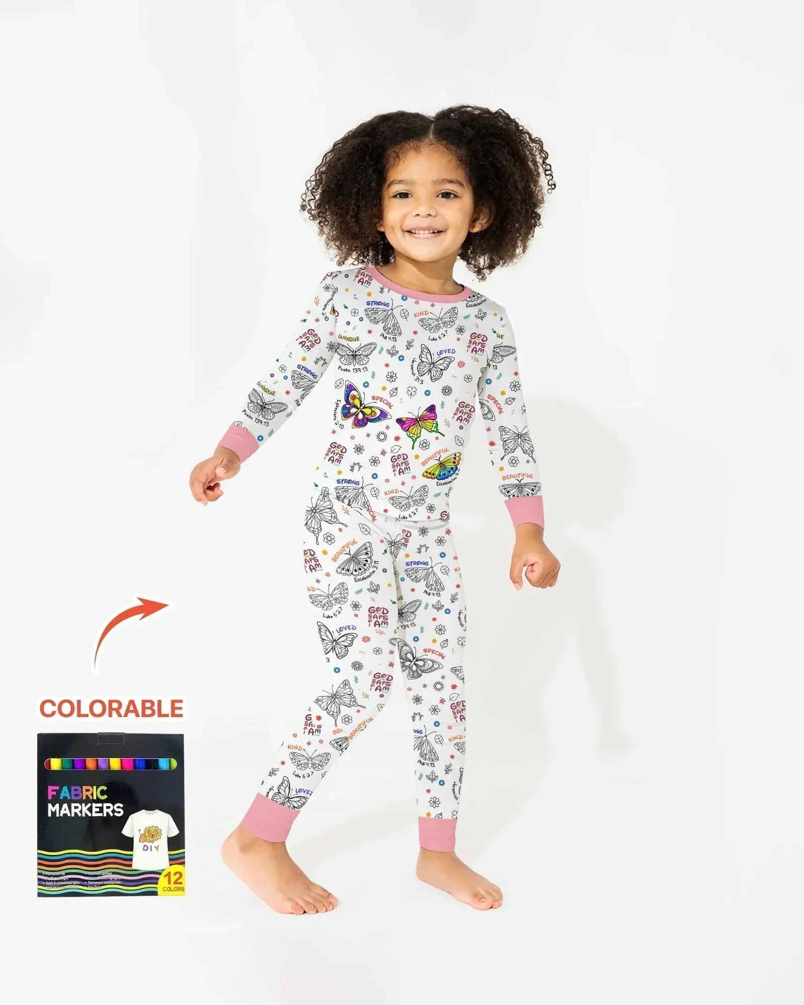 Colorable God Says I Am Butterfly Bamboo Two Piece Long Sleeve Pajama Set