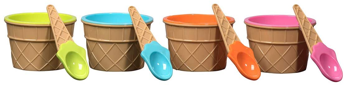 Ice Cream Bowls And Spoons - 2 Orange 2 Pink 2 Light Green 2 Sky Blue