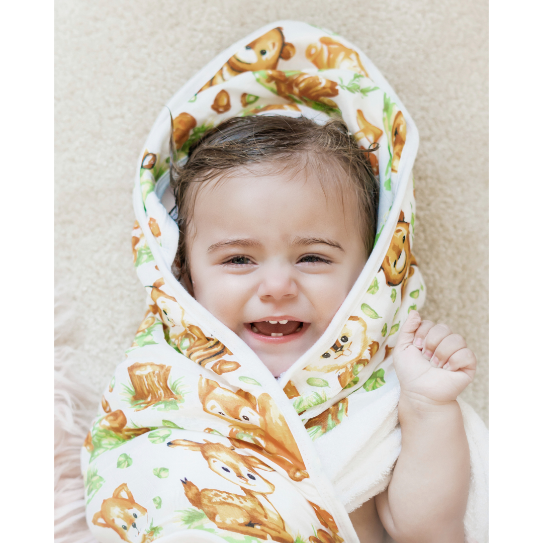 Bamboo Viscose Baby Hooded Towel Woodland Print