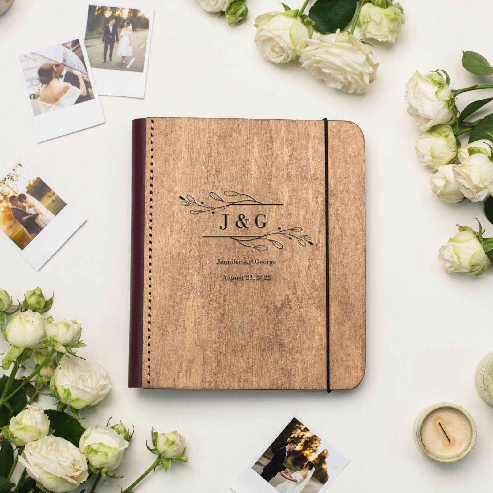Wooden Album With Leather - Twigs (vertical)