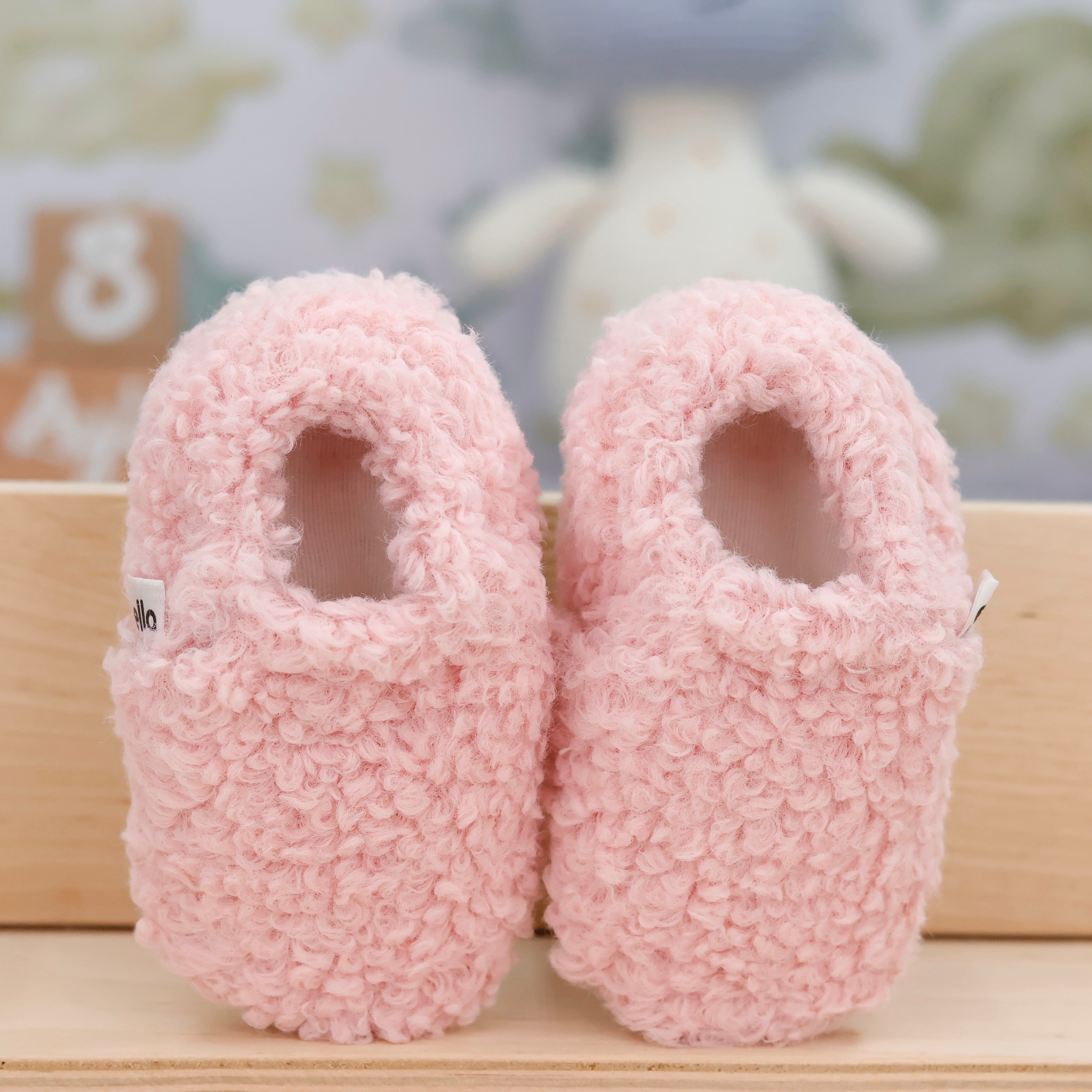 Tedy Baby Booties House Slippers, Non-slip Sole, Organic Cotton Lining, Home Nursery Shoes Pink