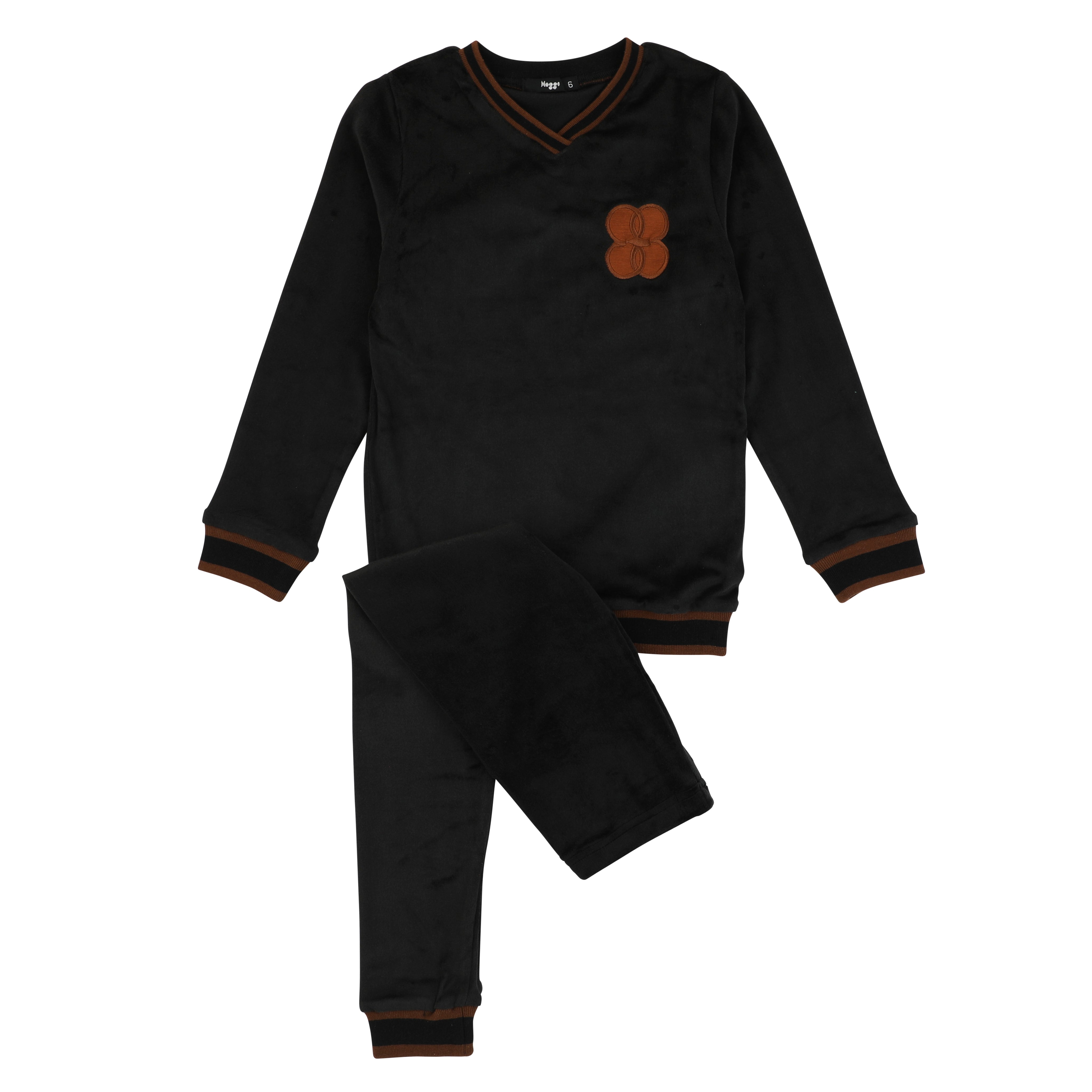 Copper Emblem And Trim Loungewear Set, Black Velour