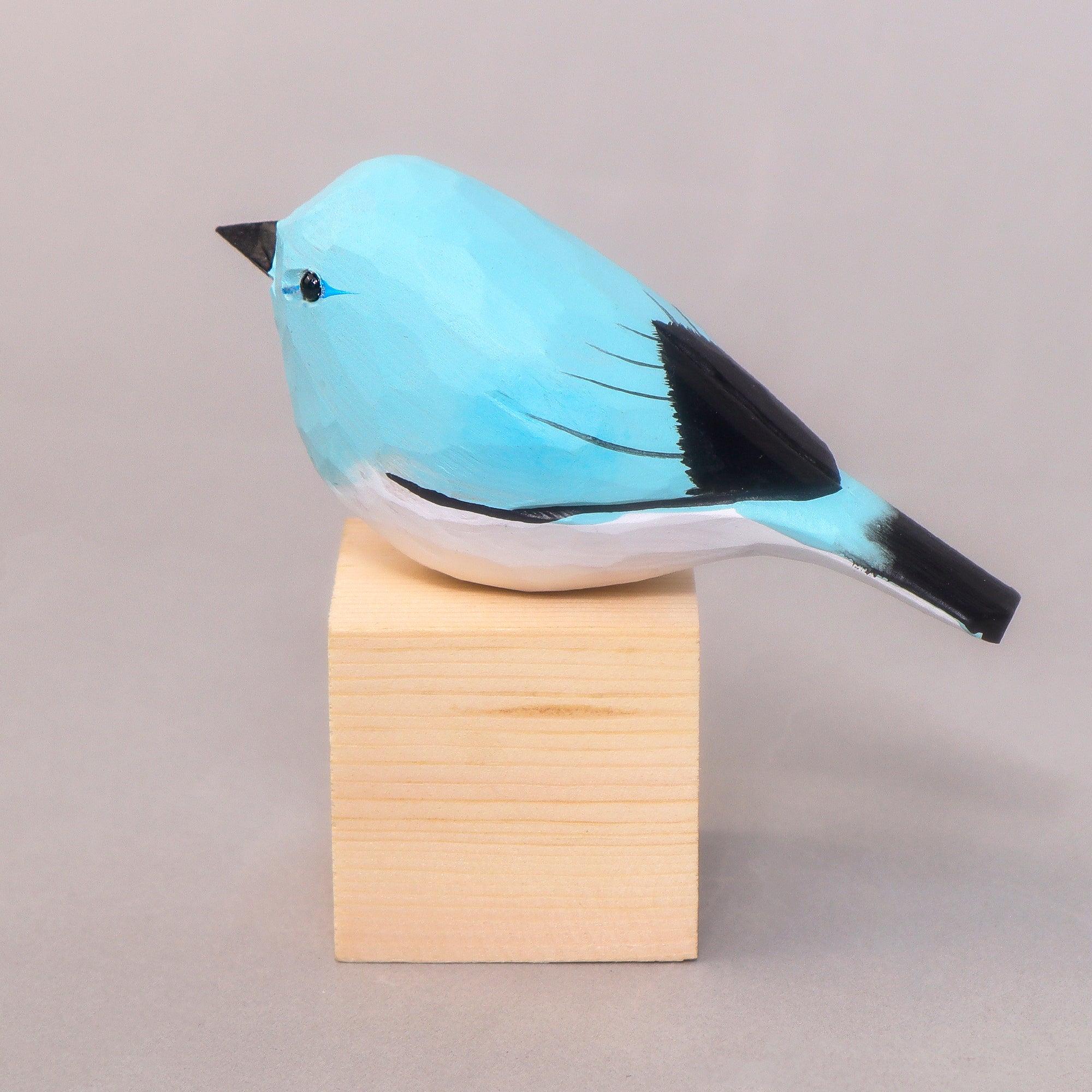 Hand-carved Wooden Bird Figurine – Blue