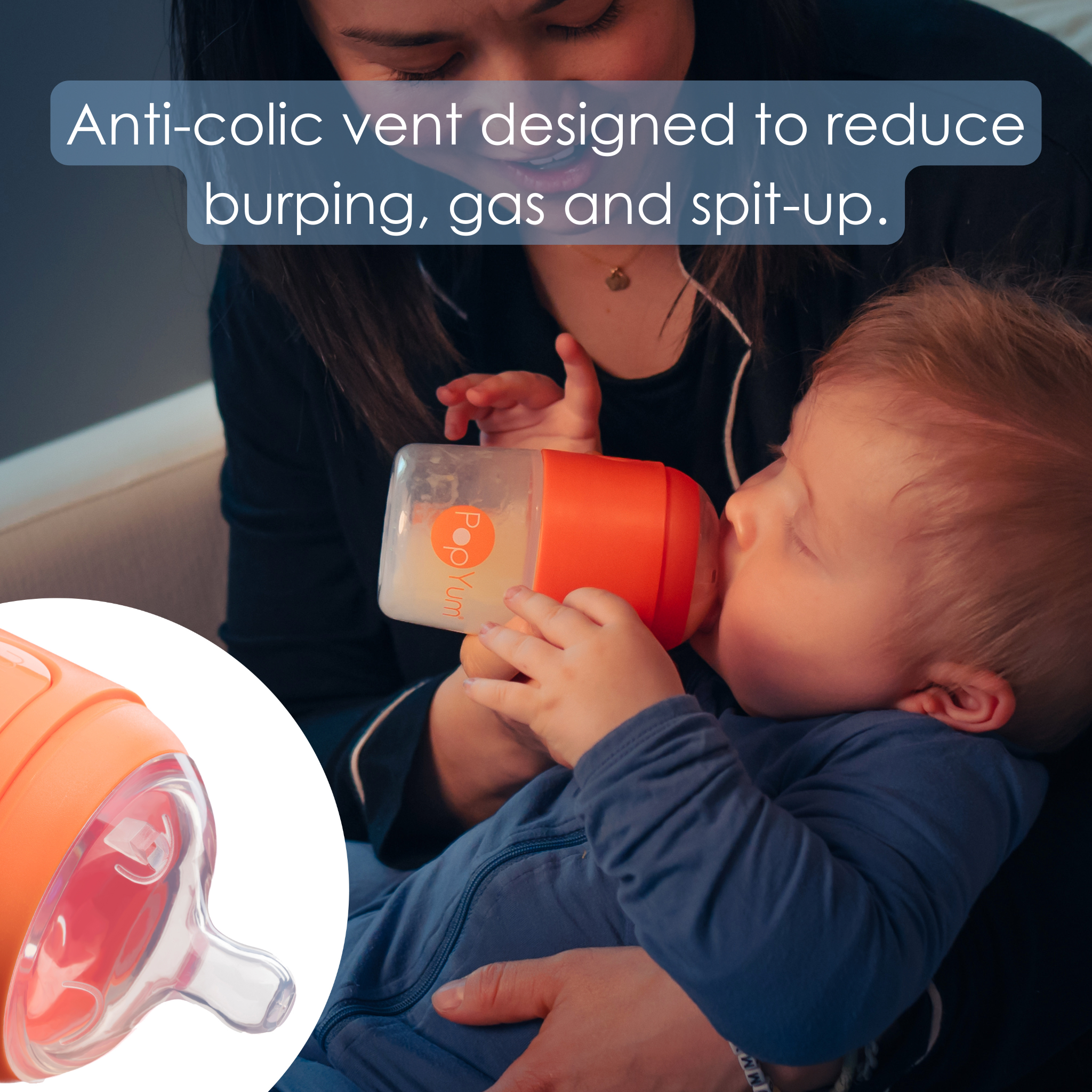 Popyum 9oz Anti-colic Baby Bottle For Breast And Formula Feeding, Orange, #2 Medium Flow Nipples
