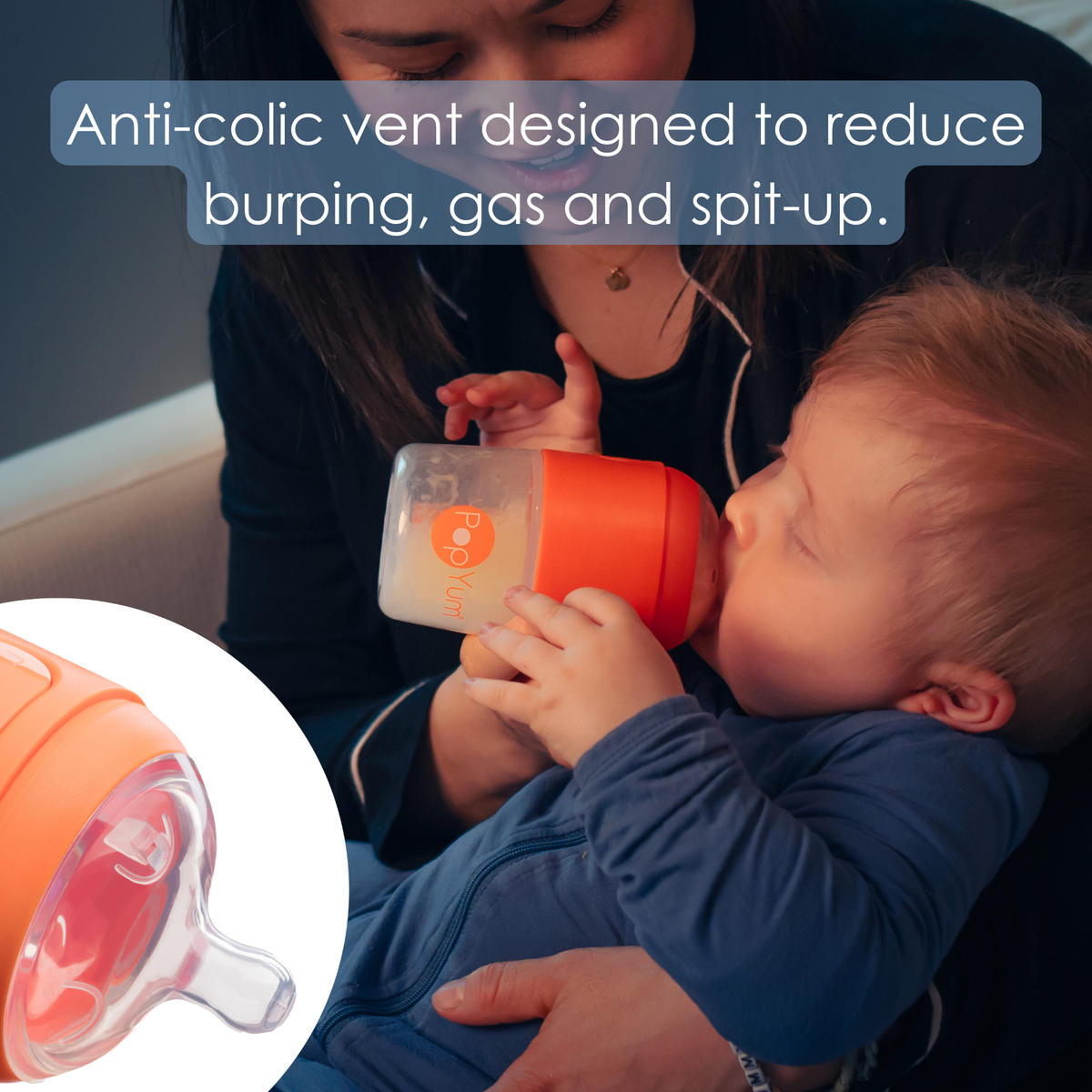 Popyum Orange Baby Bottle Set 4-pack With White Drying Rack & Clear Drying Mat Bundle