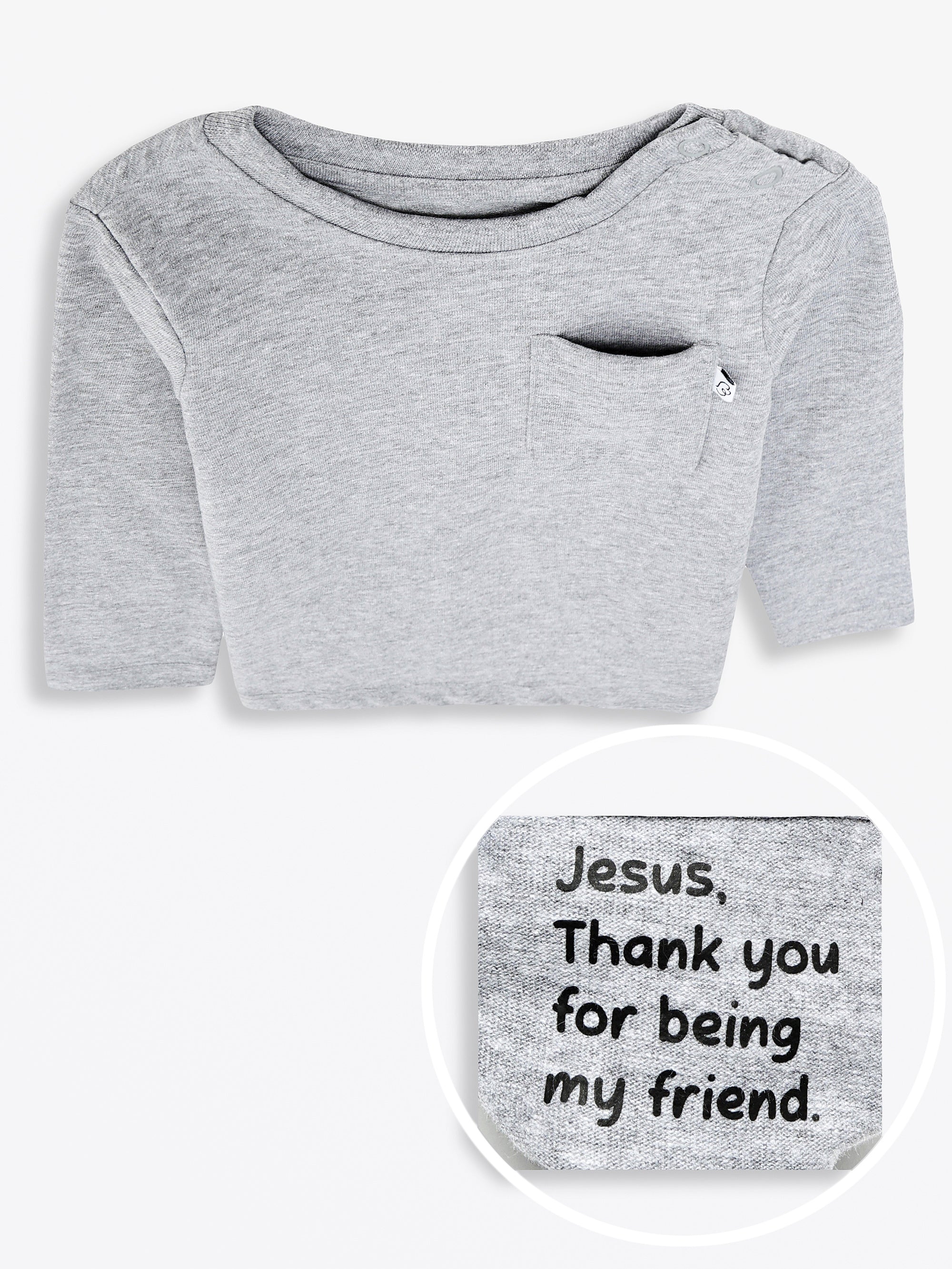 Heather Gray Prayer Pocket Long Sleeve T-shirt Cotton