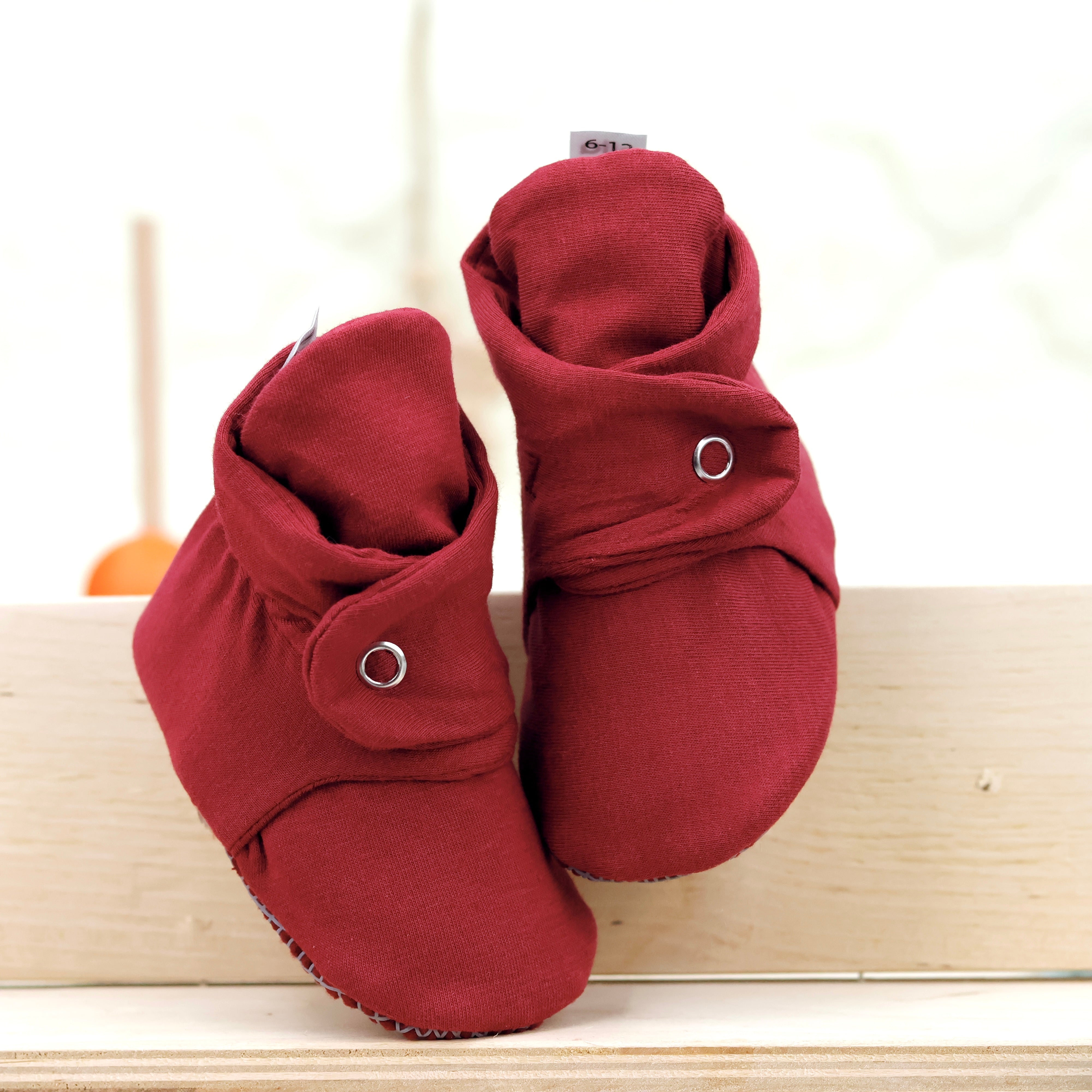 Organic Cotton Baby Booties, Non-slip Sole, Cotton Newborn Booties Home Nursery Shoes, Burgundy