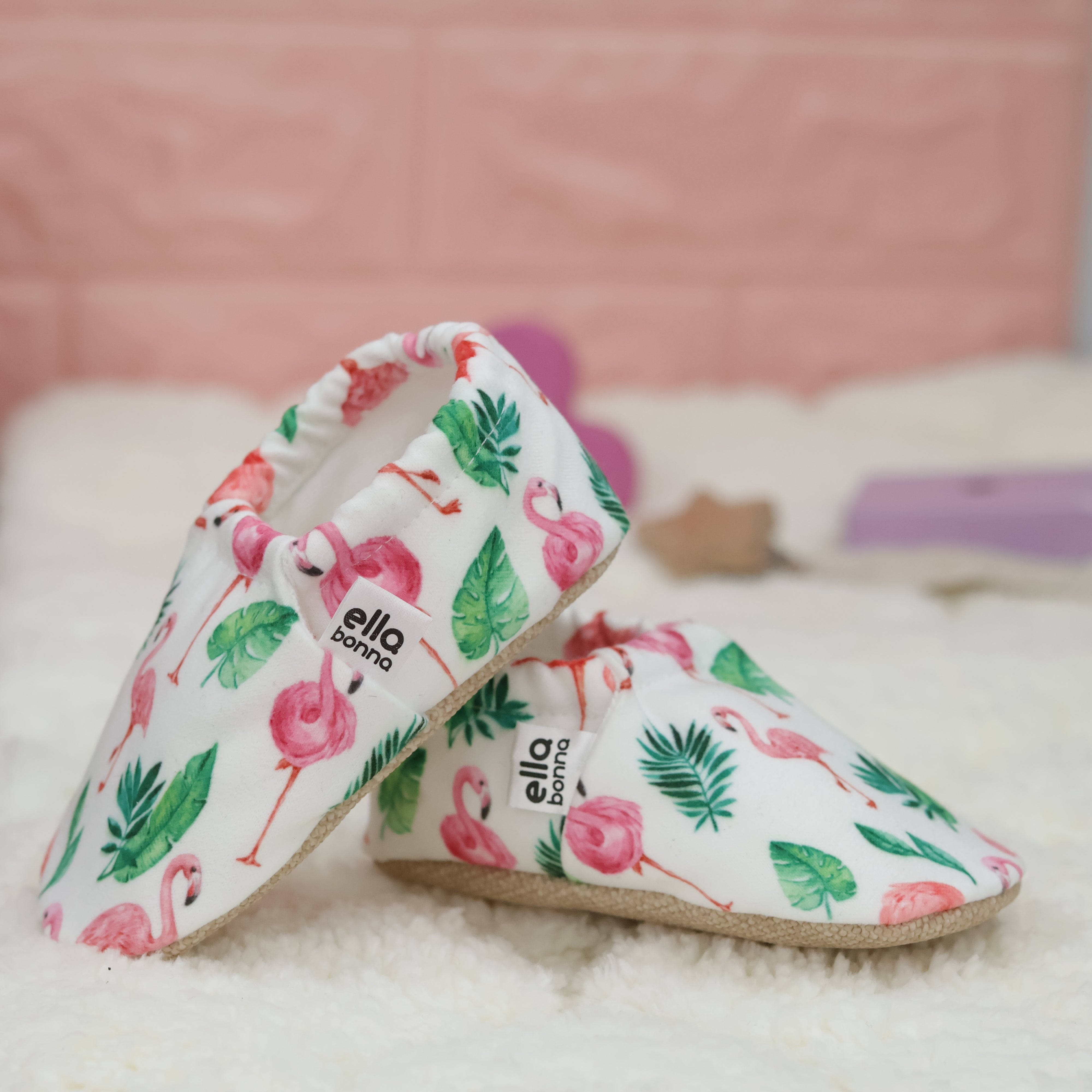 Ella Bonna Non-slip Sole Flamingo Patterned Baby Booties, Home Boot Slippers Nursery Shoes