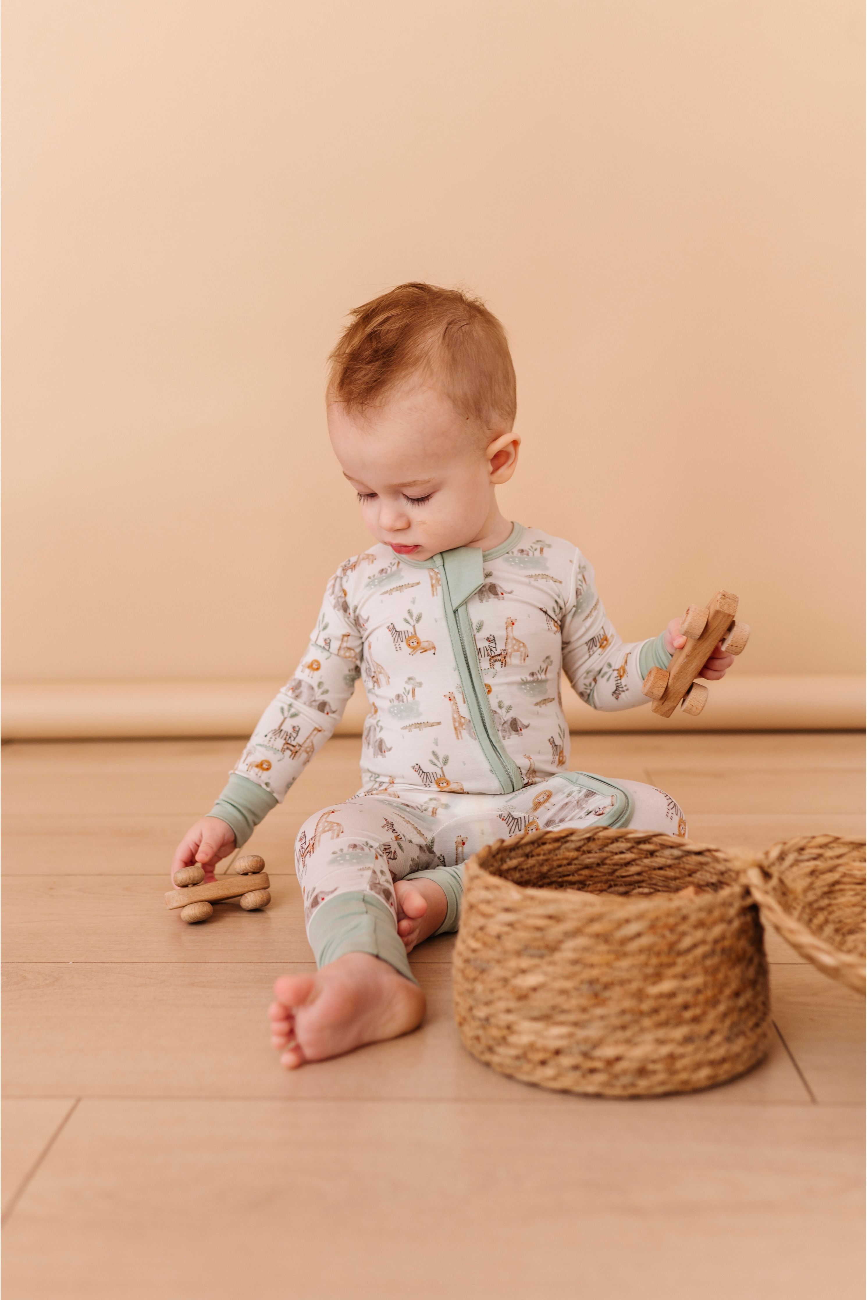 Bamboo One Piece Zip Pajama - Soft Savannah