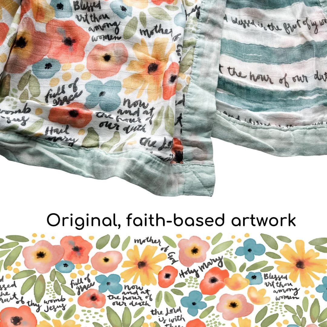Watercolor Hail Mary Luxury Double Sided Muslin Catholic Blanket