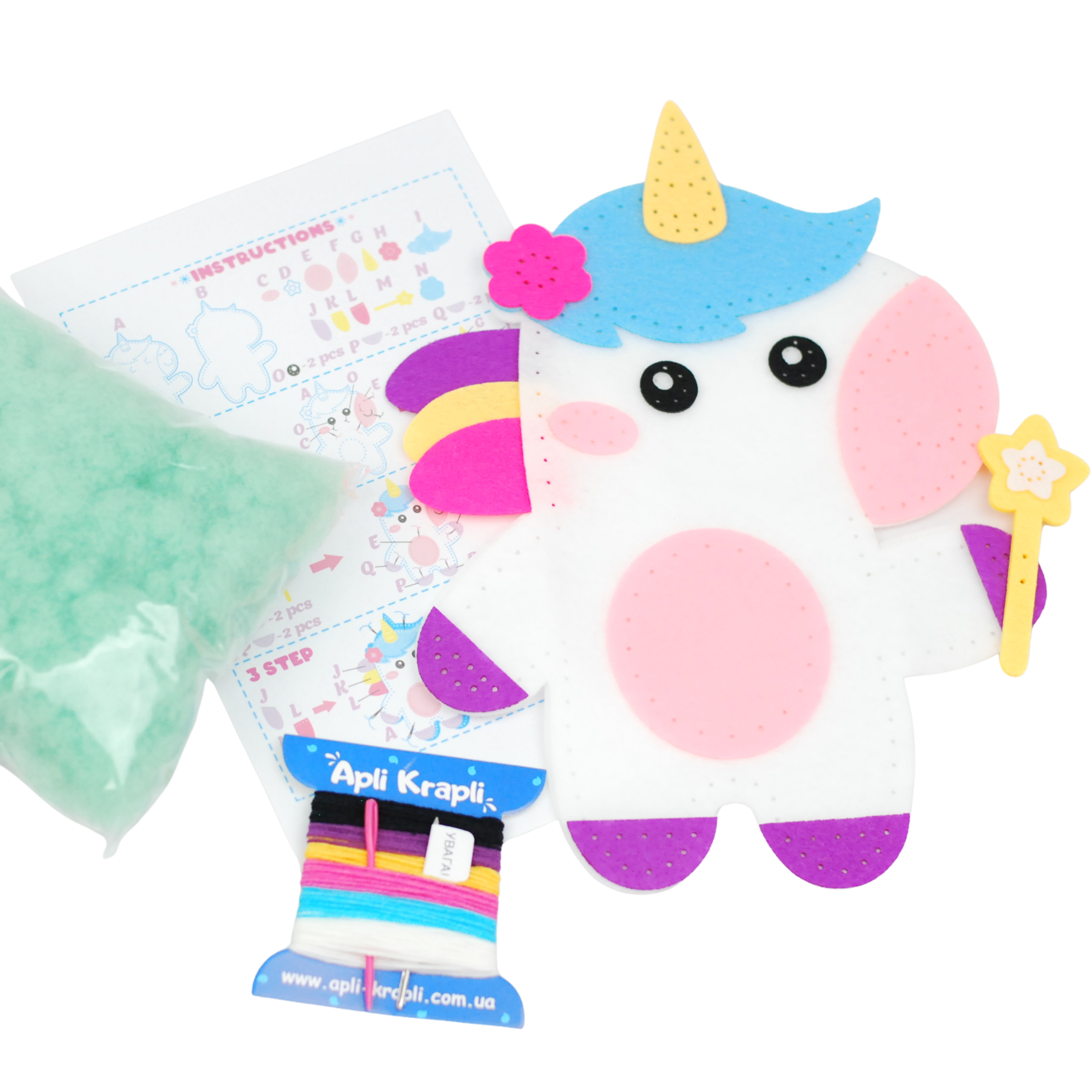 Apli Krapli - Apli Krapli Sewyourself Felt Toy Kit Unicorn Precut Felt Stuffing Thread & Safe Needle Ages 6+