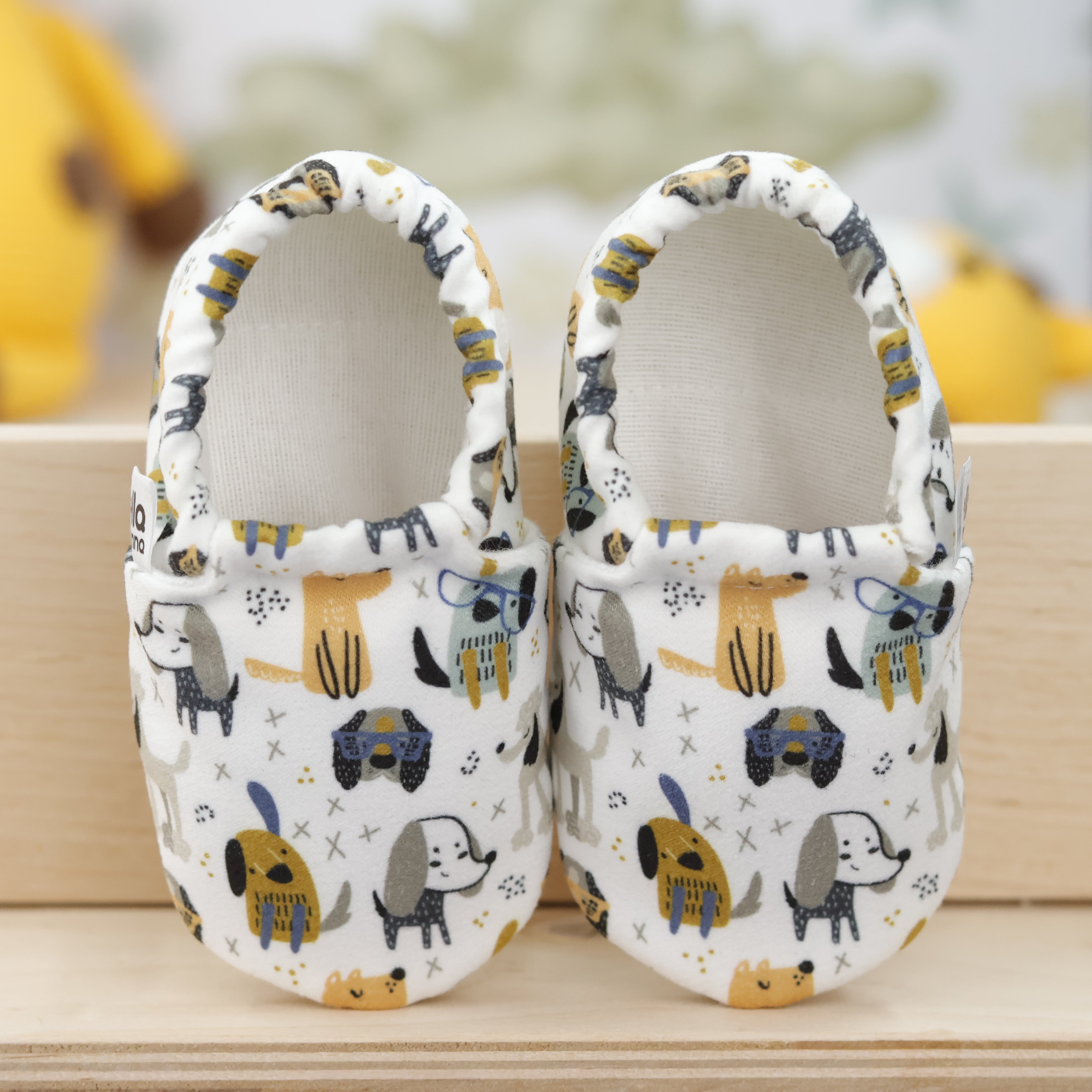 Ella Bonna Non-slip Sole Dogs Patterned Baby Booties, Home Boot Slippers Nursery Shoes