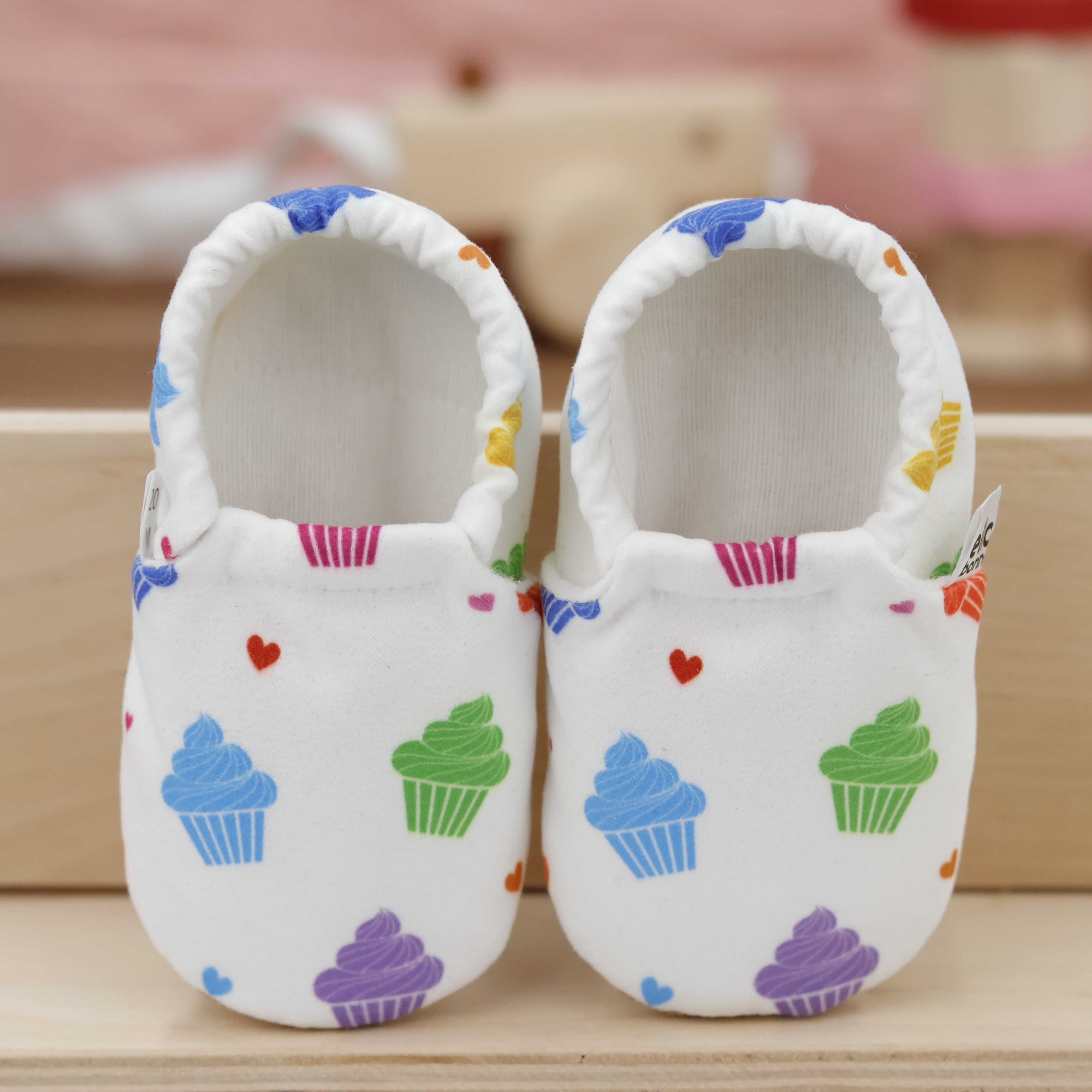 Ella Bonna Non-slip Sole Cupcake Patterned Baby Booties, Home Boot Slippers Nursery Shoes