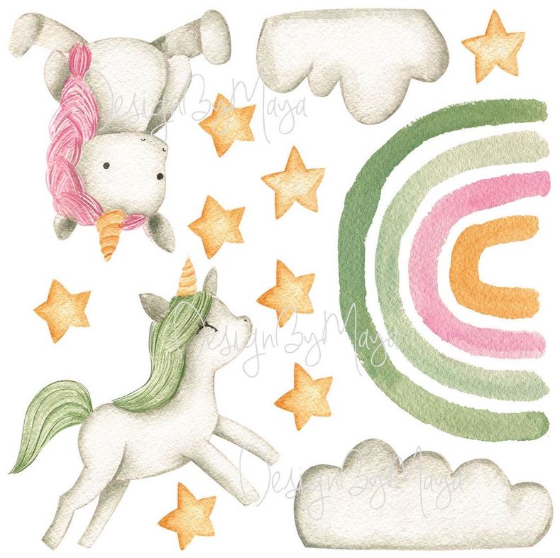 Baby Rainbow Unicorns- Fabric Nursery Wall Art Decals